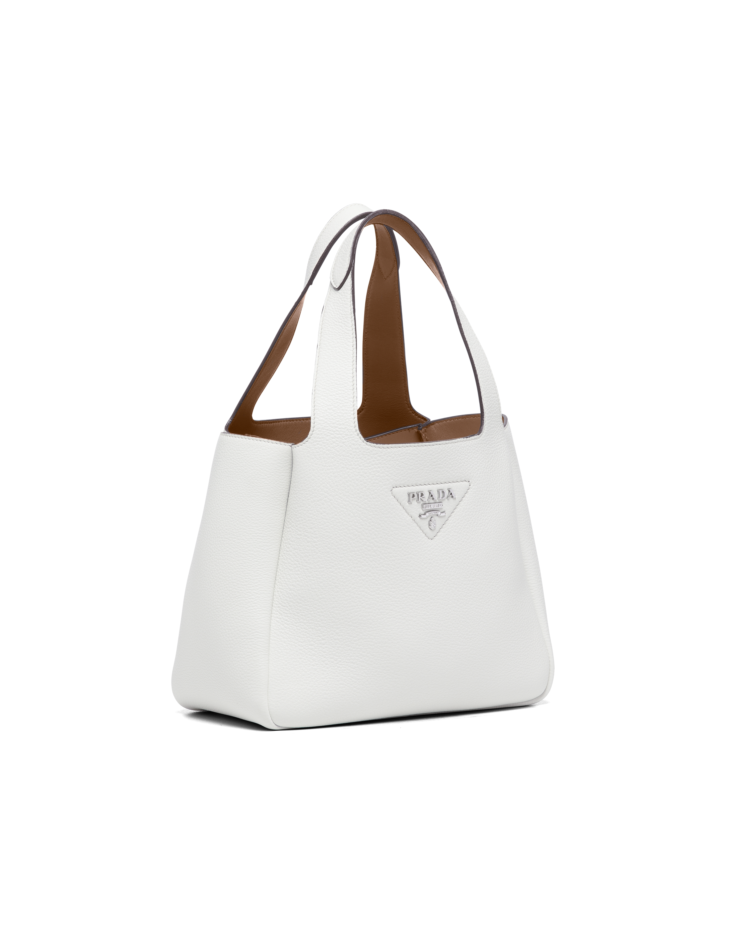 Prada leather handbag white hot sale caramel