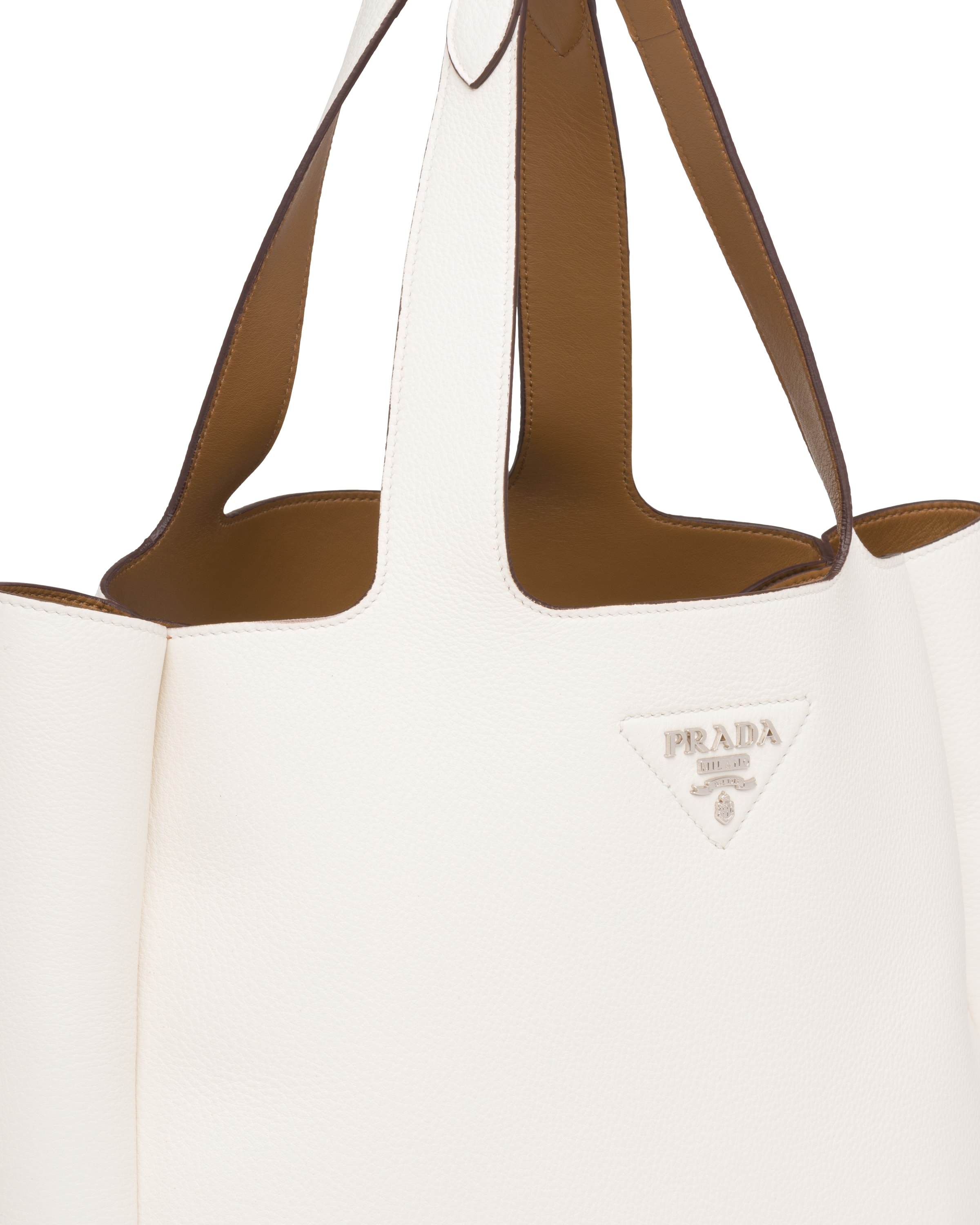 White/caramel Leather handbag Prada
