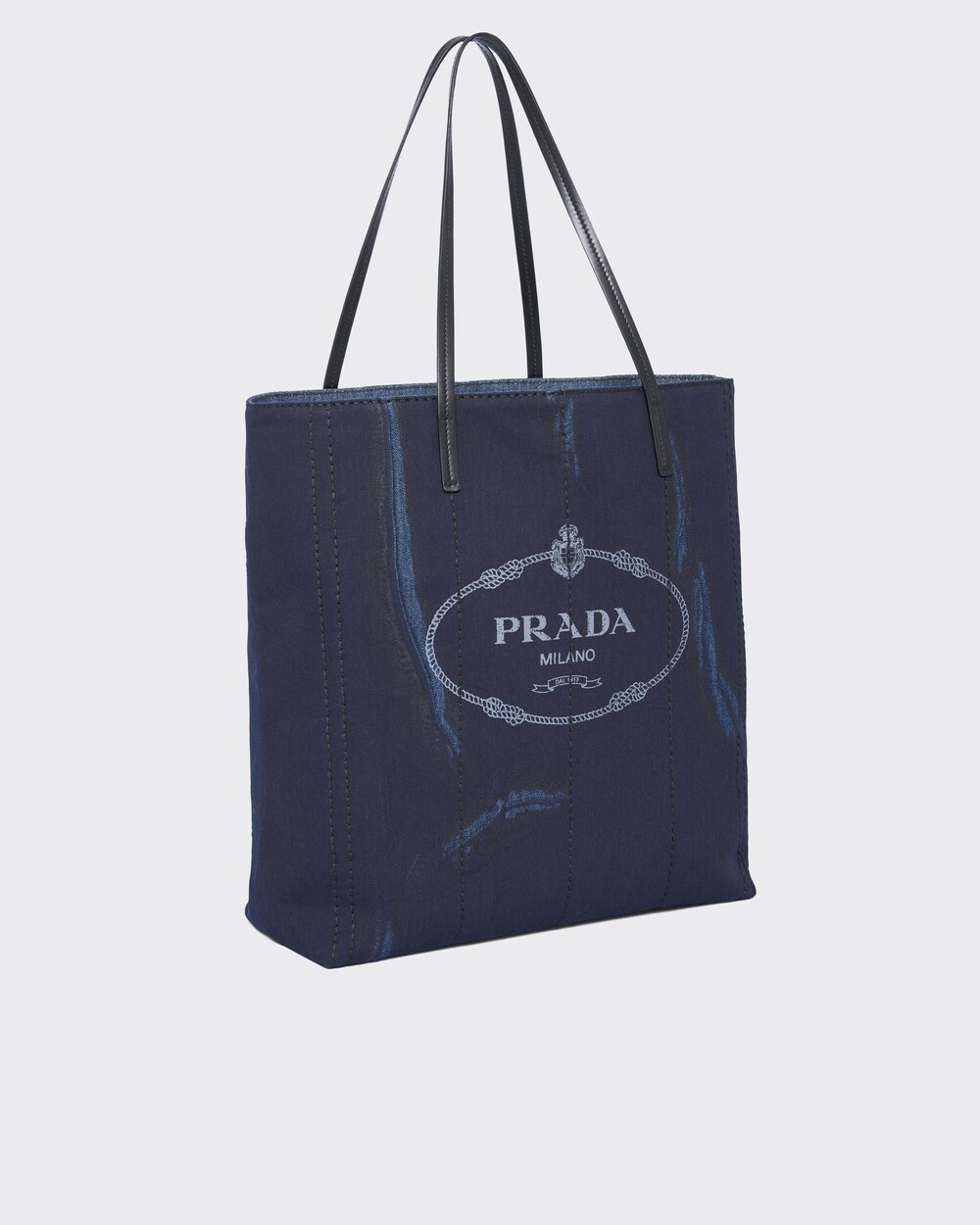 Blue/black Printed denim tote | Prada