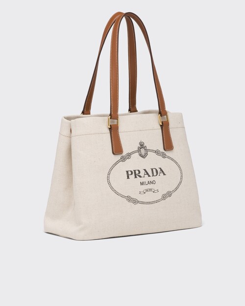 PRADAのリネンブレンドレザートートバッグ