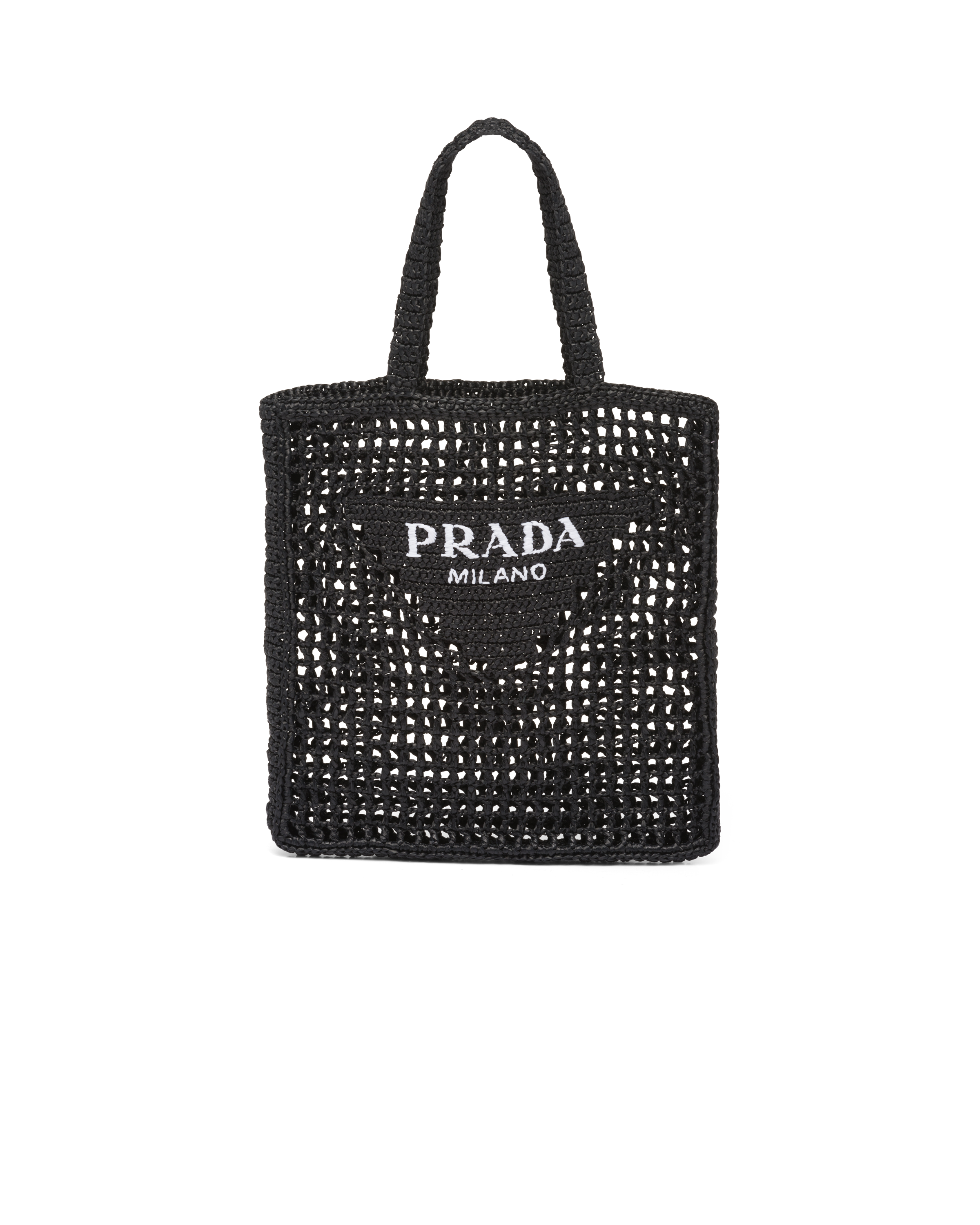 Prada Raffia Tote Bag In Black