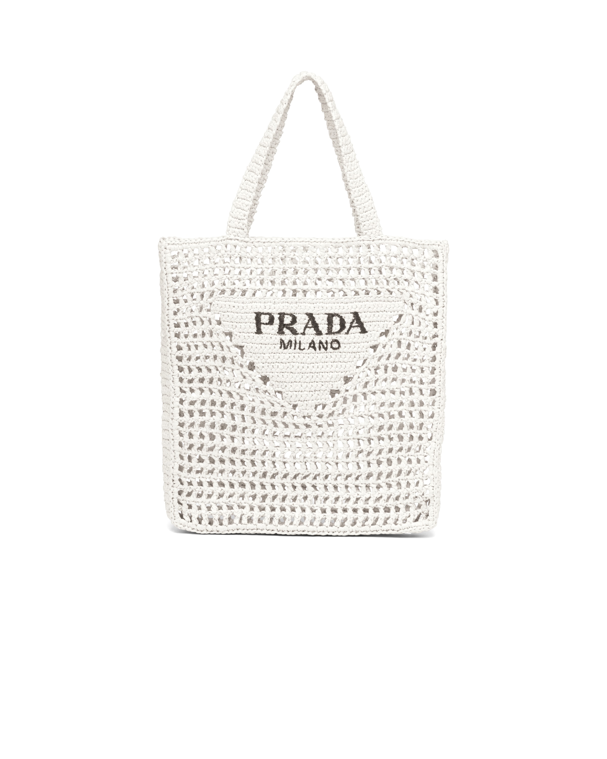 Prada Bicolor Woven Logo Shopper Tote Bag In White