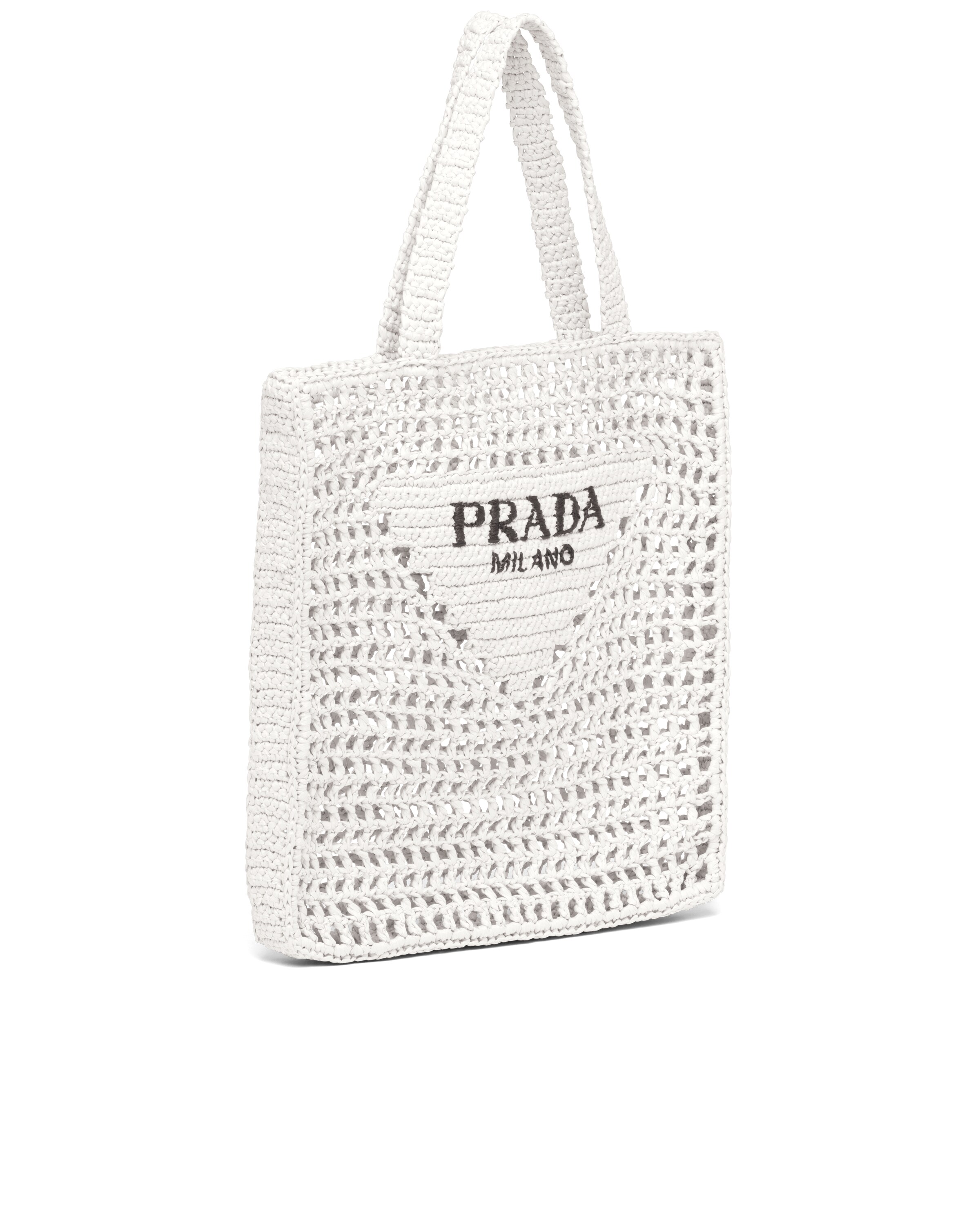Prada Bicolor Woven Logo Shopper Tote Bag In White