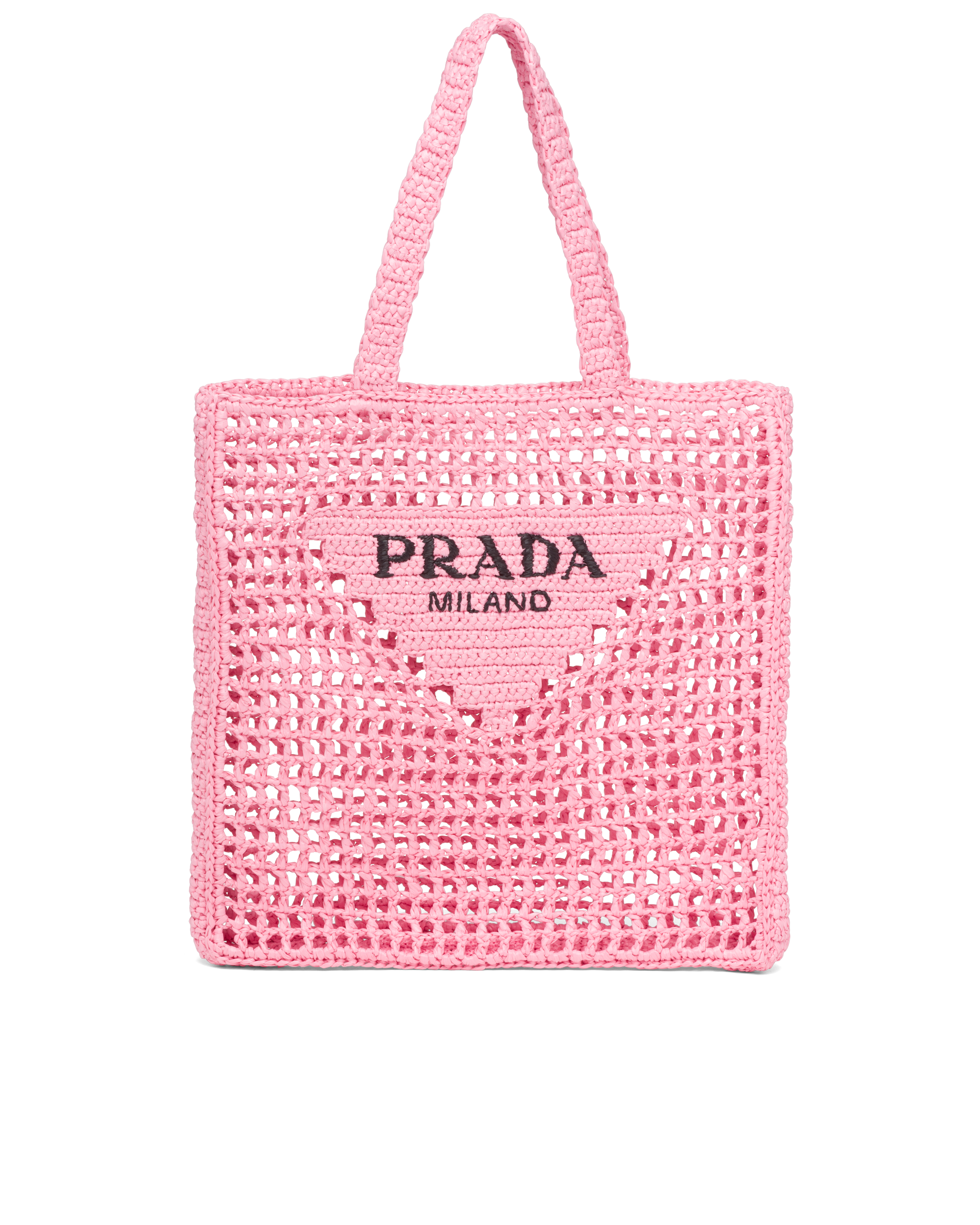 Prada Womens Black Triangle-plaque Embroidered-jacquard Medium Woven Tote Bag In Petal Pink