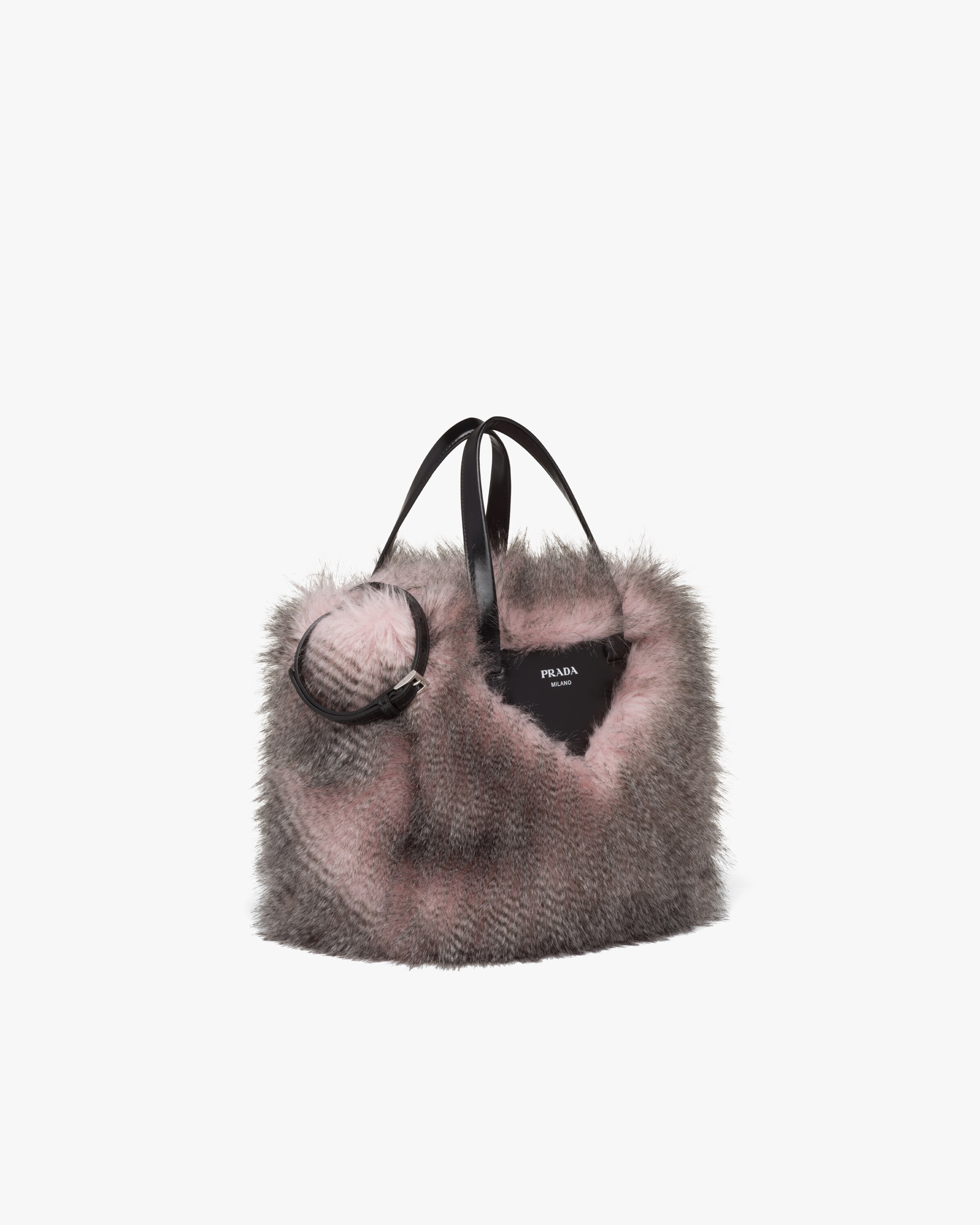 Alabaster White/black Faux fur fabric tote bag Prada