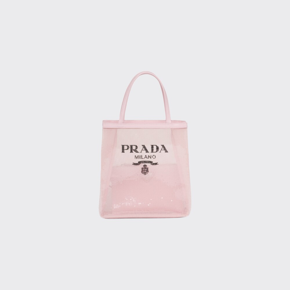 prada small sequined mesh tote bag