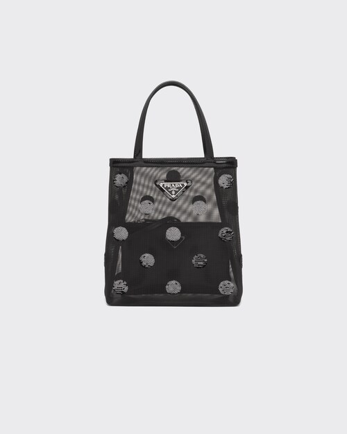 Black Small polkadot mesh tote bag Prada