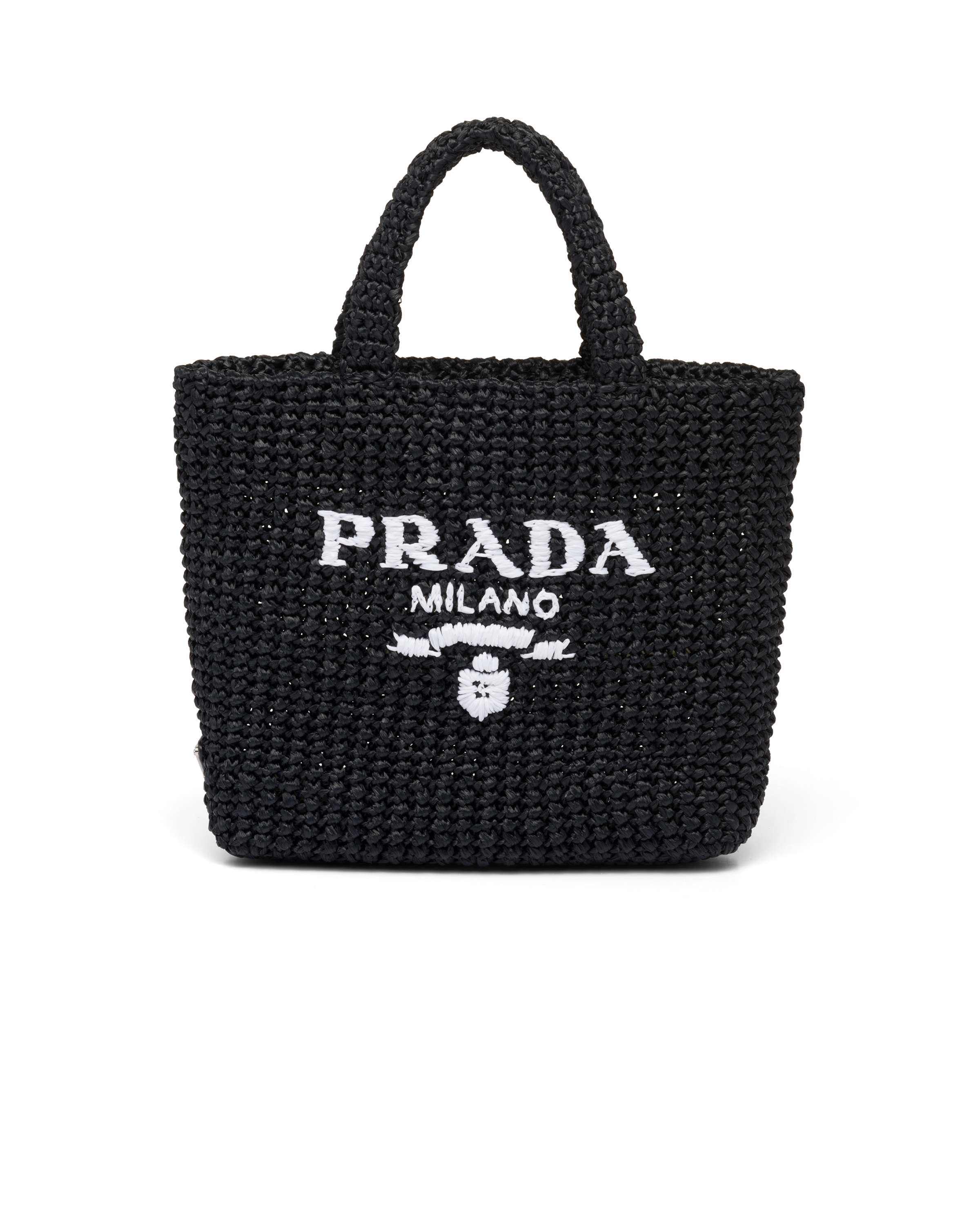 Prada Small Crochet Tote Bag In Black