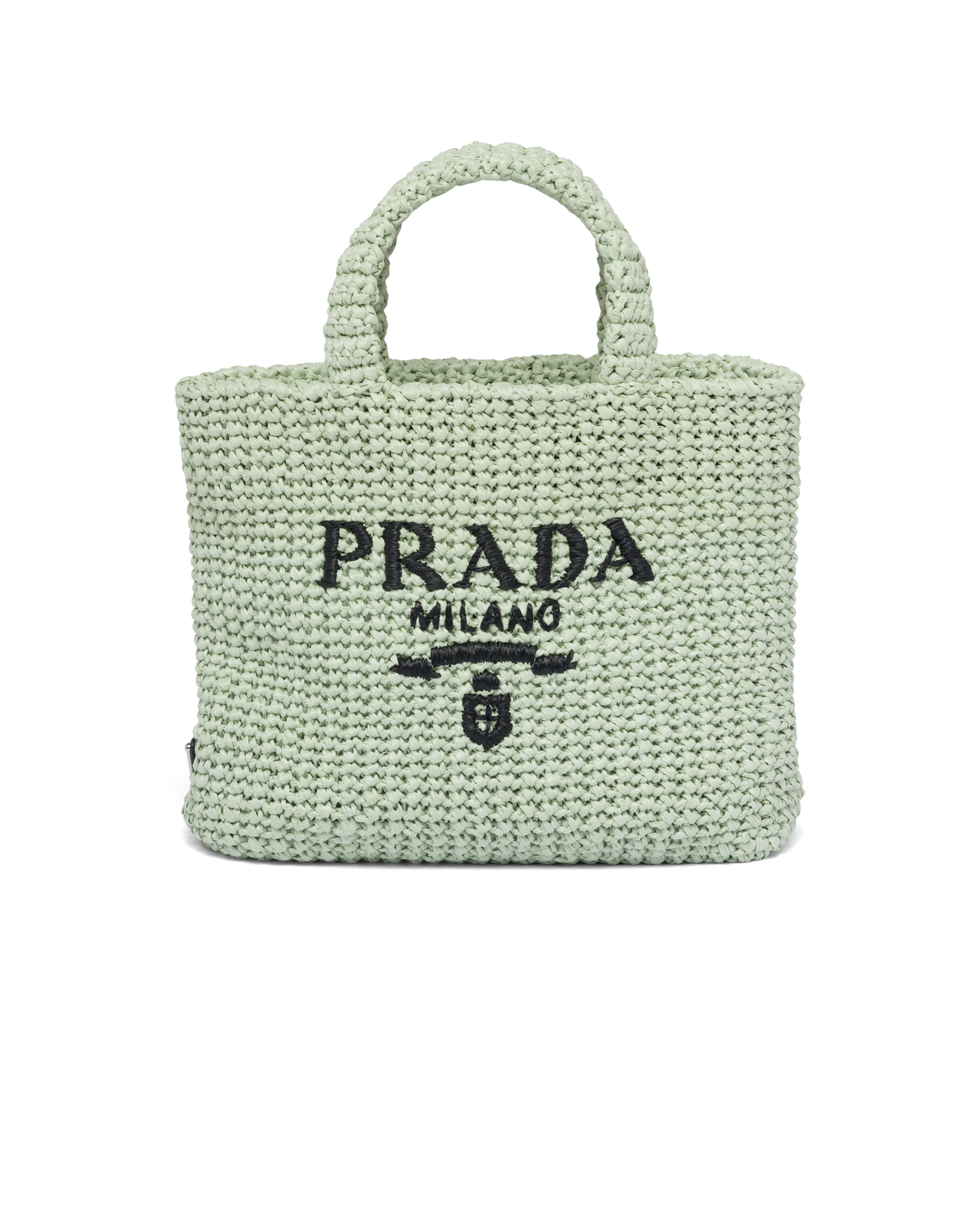 Shop Prada Small Crochet Tote Bag In Aqua