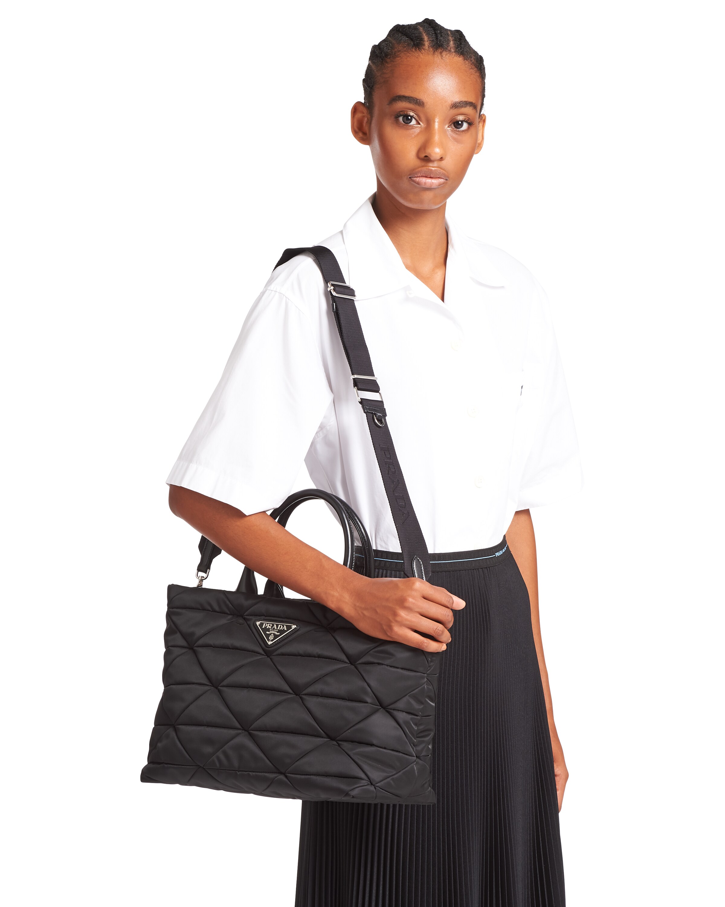 Black Medium padded nylon tote Prada