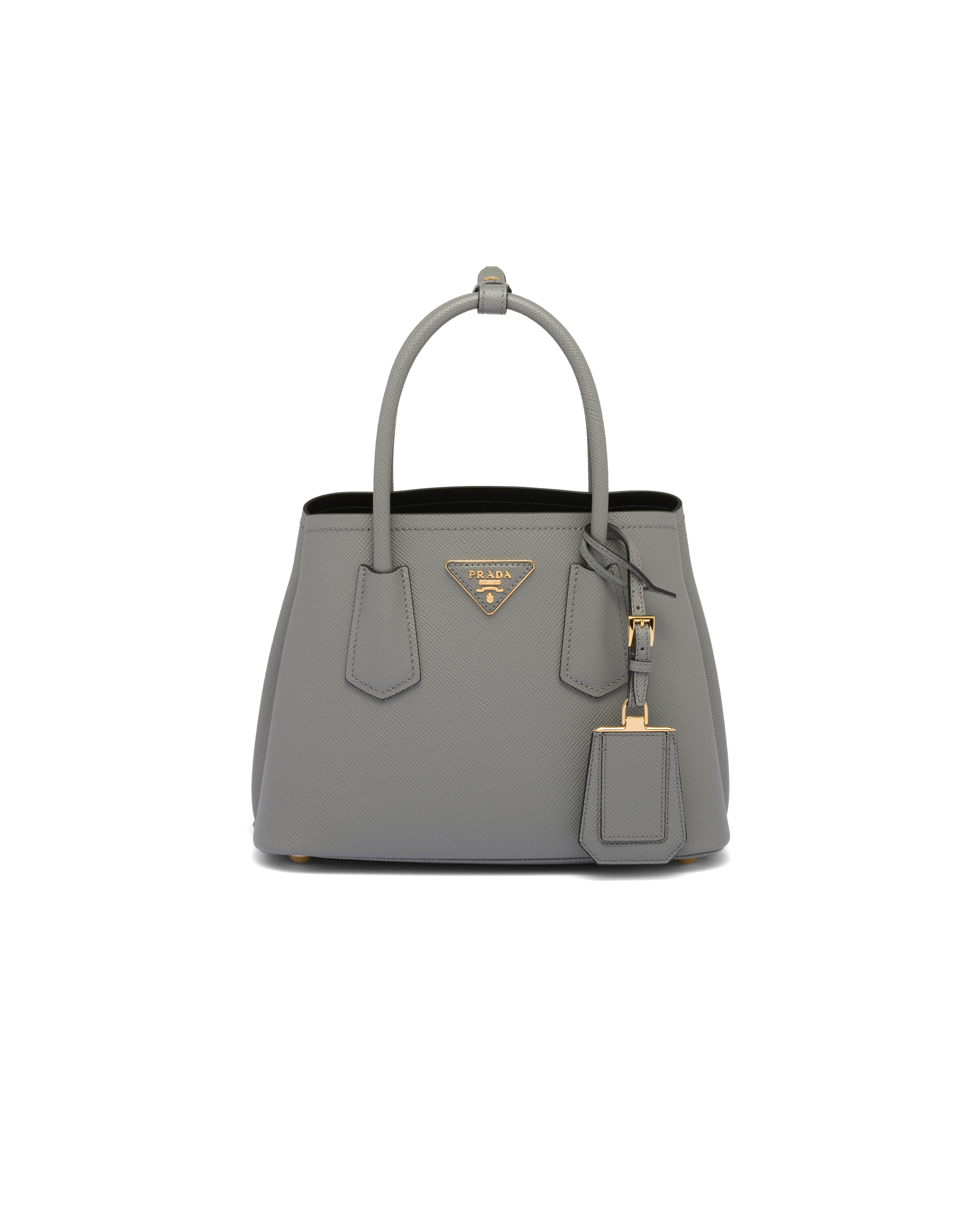 Prada Double Saffiano Leather Mini Bag In Grey