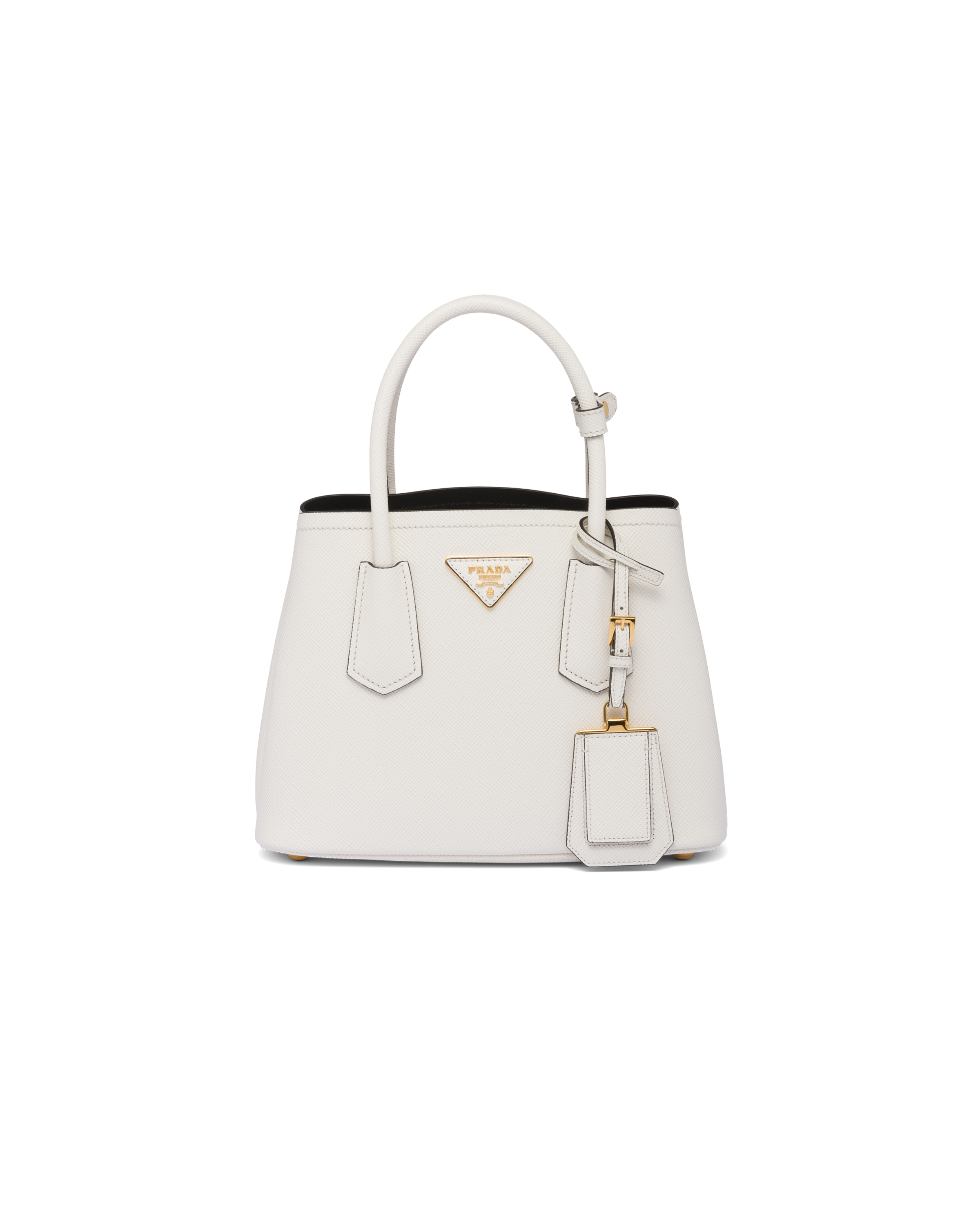 Prada Double Saffiano Leather Tote Bag In White/black