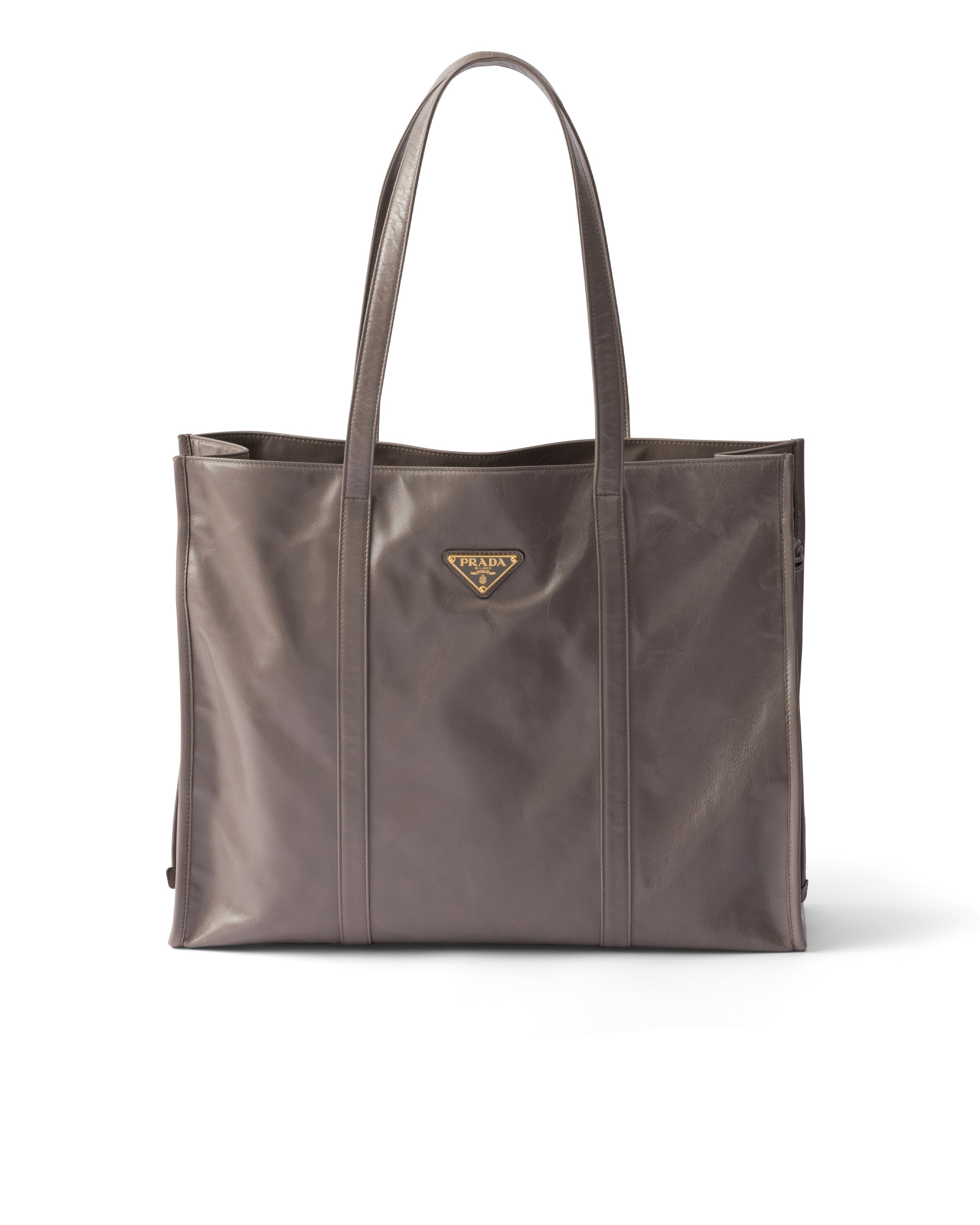 Prada Grand Cabas En Cuir, Femme, Étain
