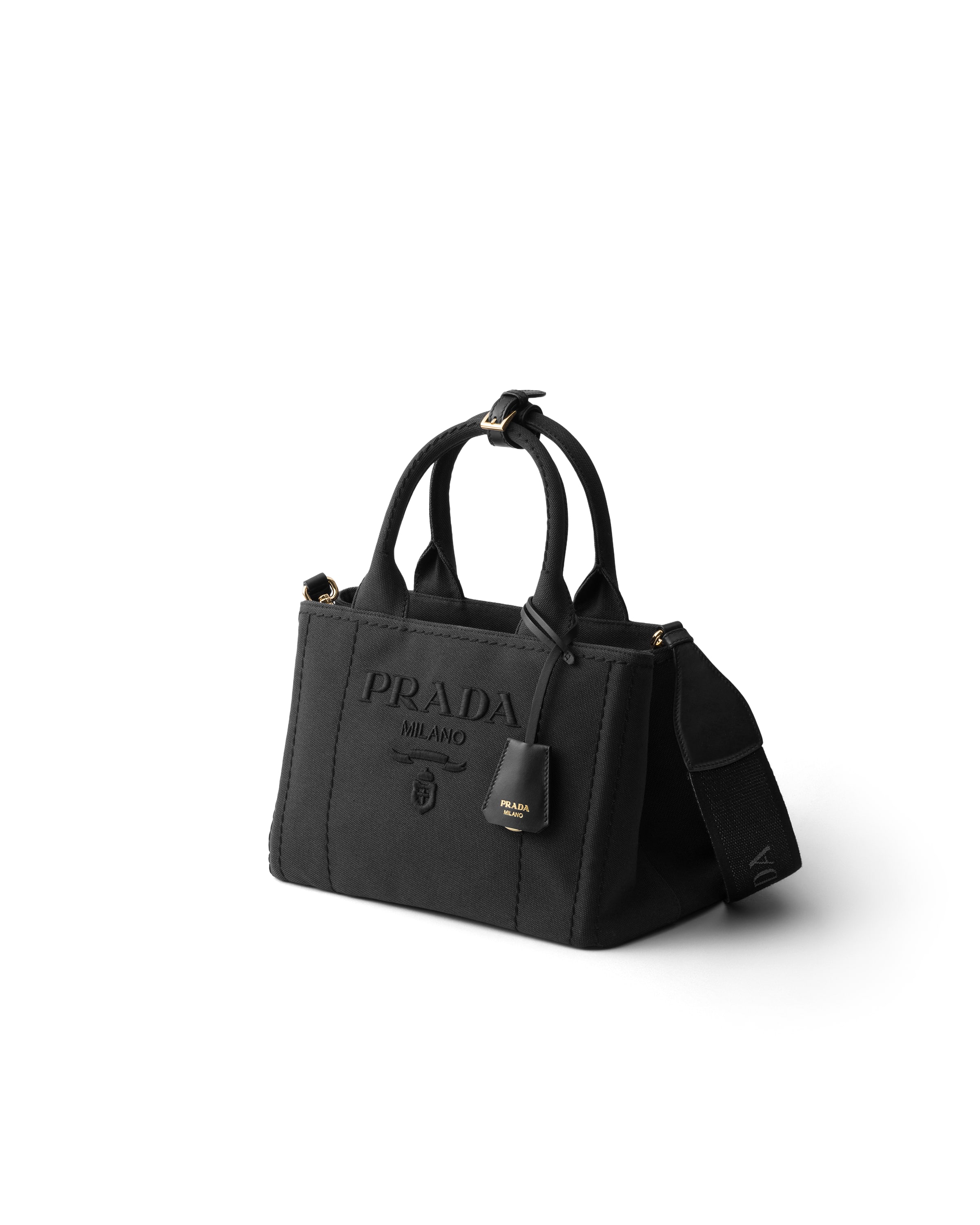 Prada Women's Jardiniere Small Cotton Canvas Top Handle Bag In Black