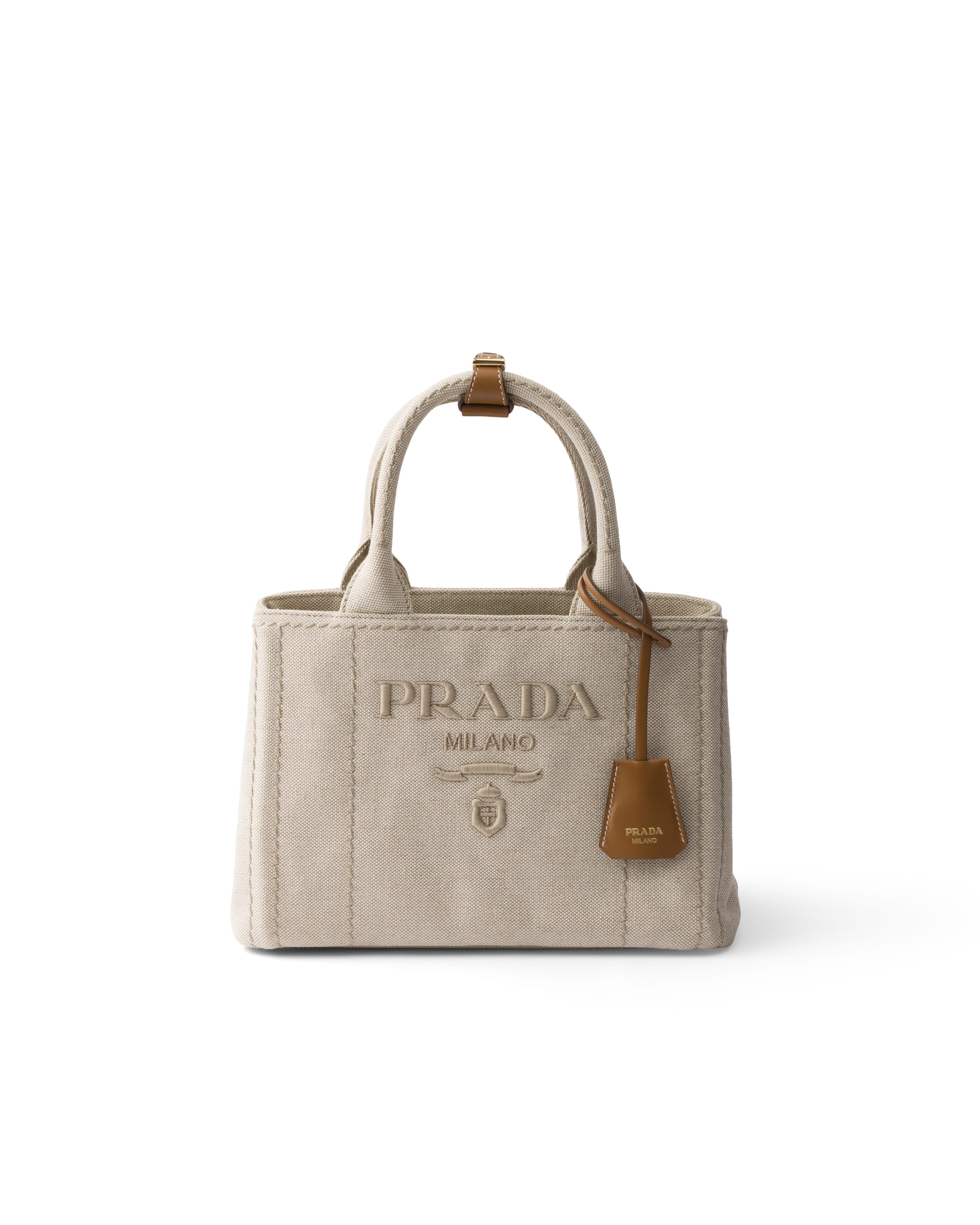 Prada Jardini Re Small Cotton Canvas Bag In Neutral
