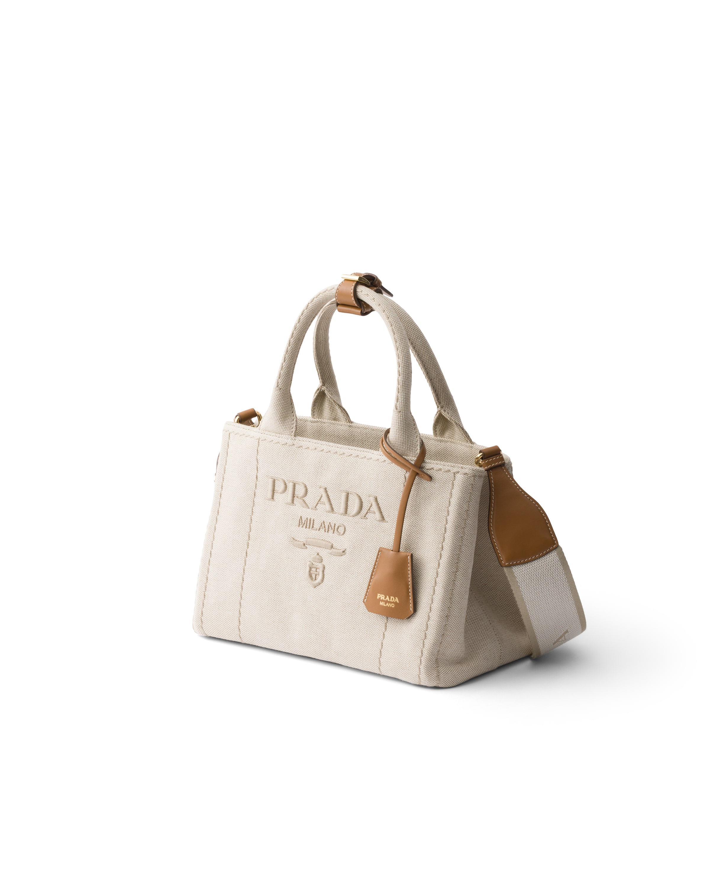 Prada Jardini Re Small Cotton Canvas Bag In Neutral