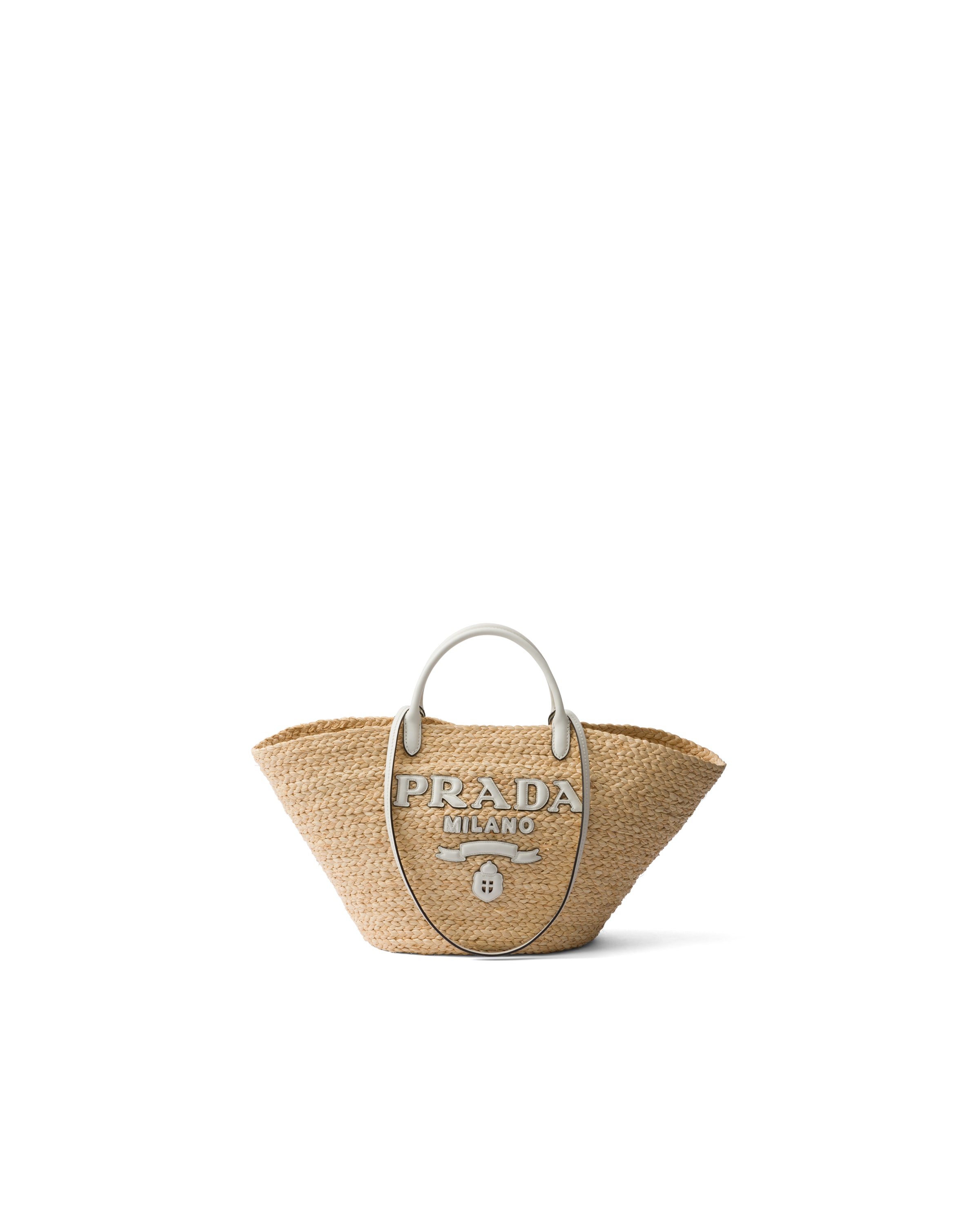 Prada Bolso Shopper Grande De Rafia Y Piel, Mujer, Bronceado/blanco