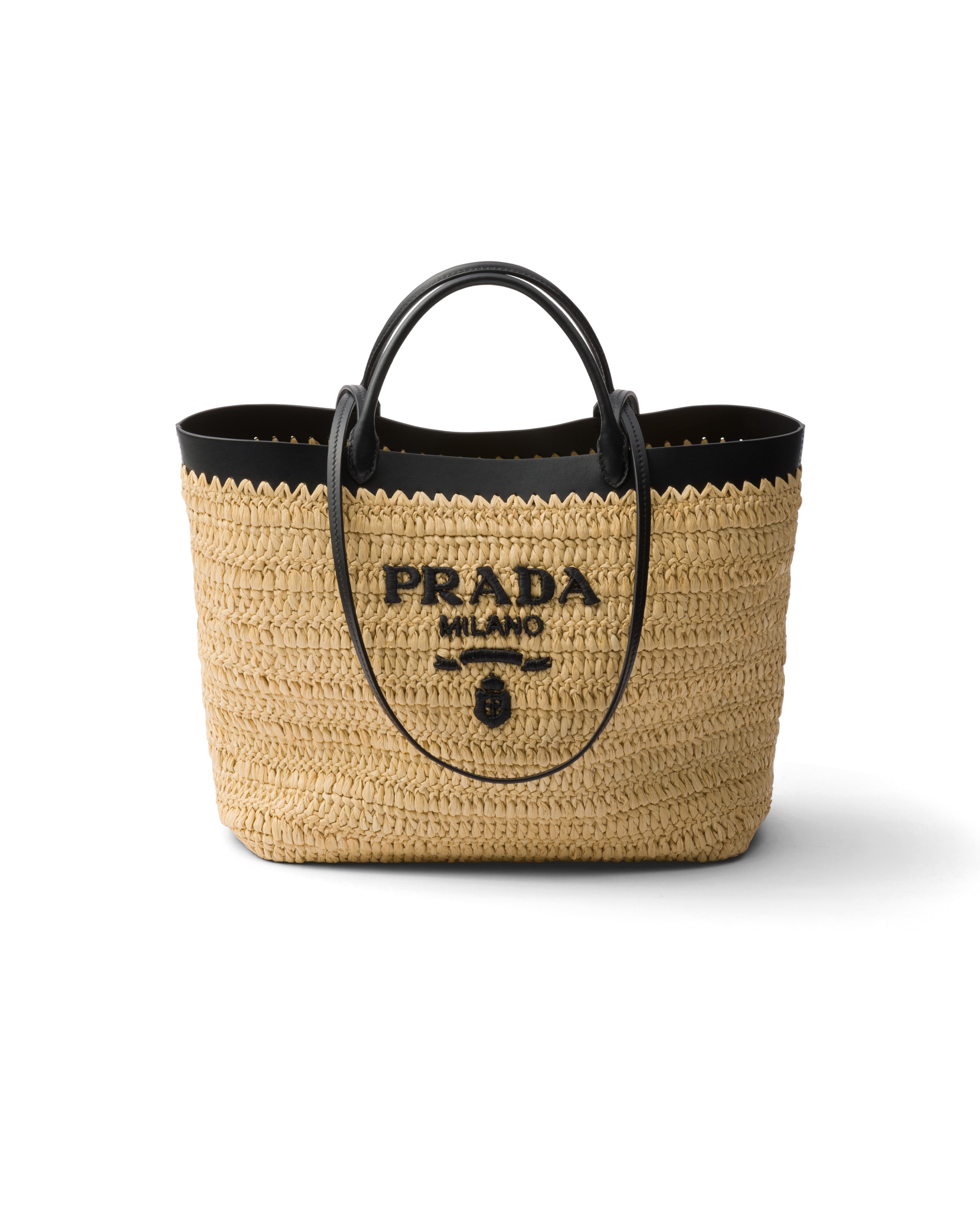 Prada Cabas De Taille Moyenne En Crochet Et Cuir, Femme, Fauve/noir