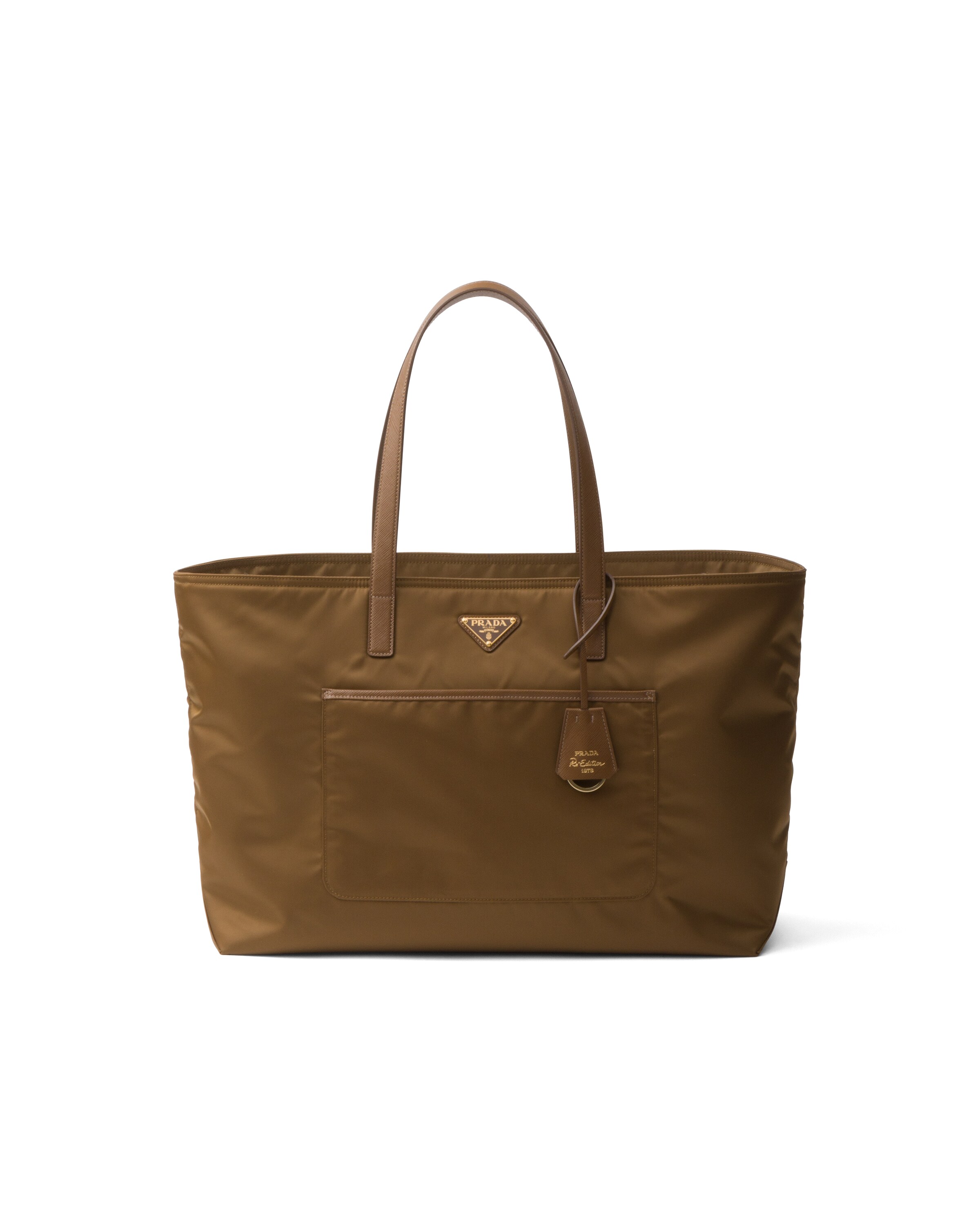 Grand Cabas Prada Re-edition 1978 En Re-nylon Et Cuir Saffiano, Femme, Beige Liège