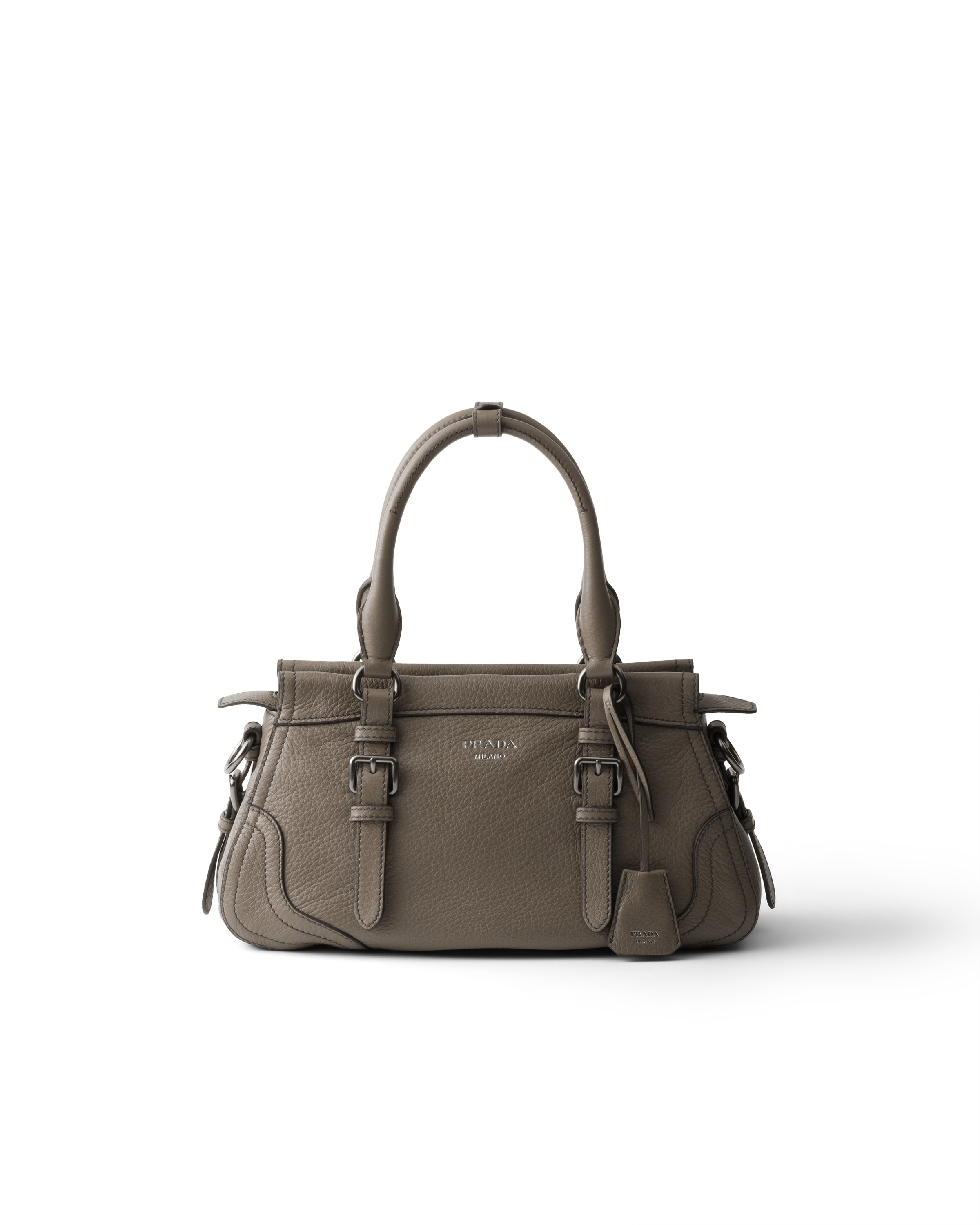 Prada Grand Cabas En Cuir, Femme, Gris Argile