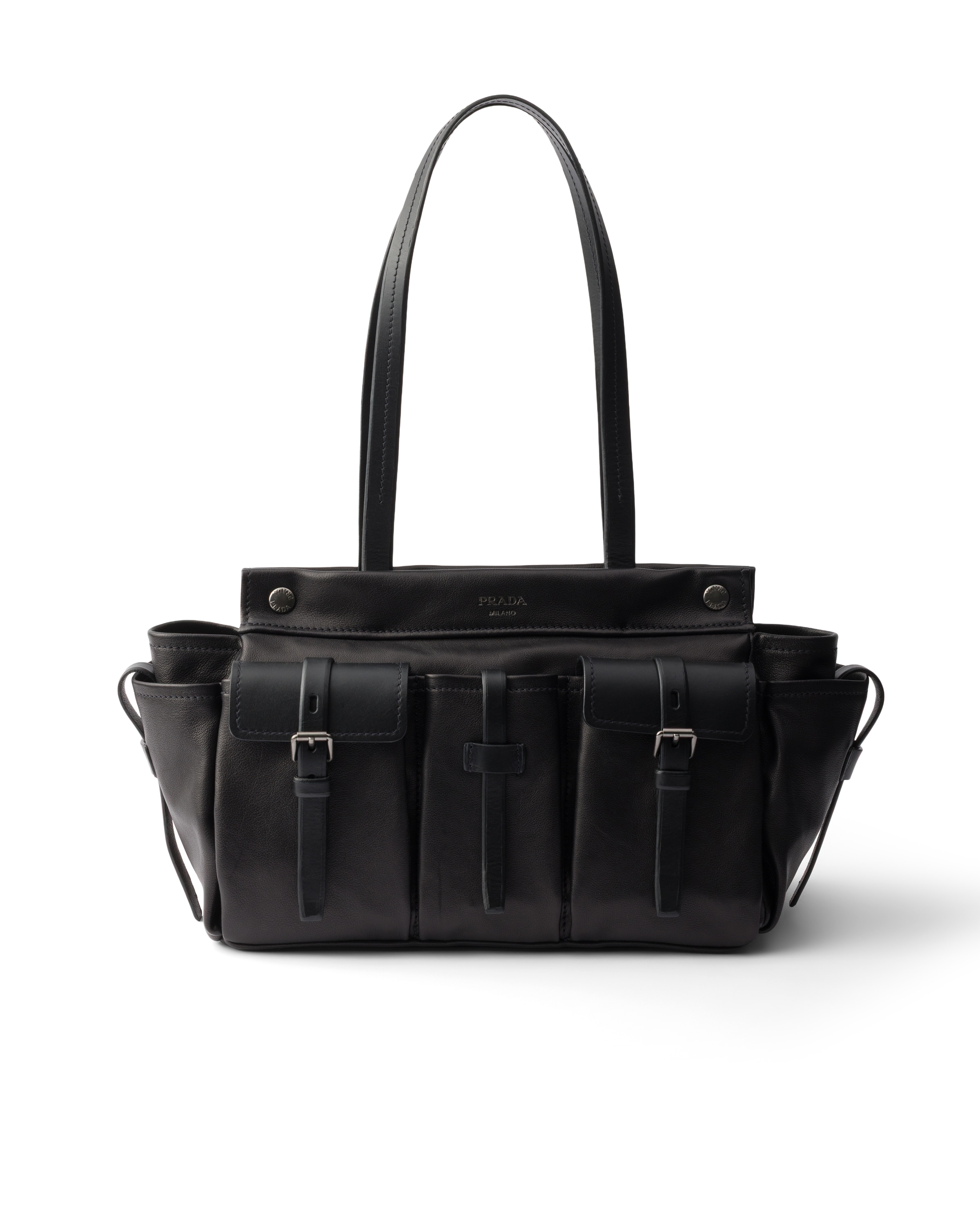 Prada Route Large Leather Tote Bag, Woman, Black
