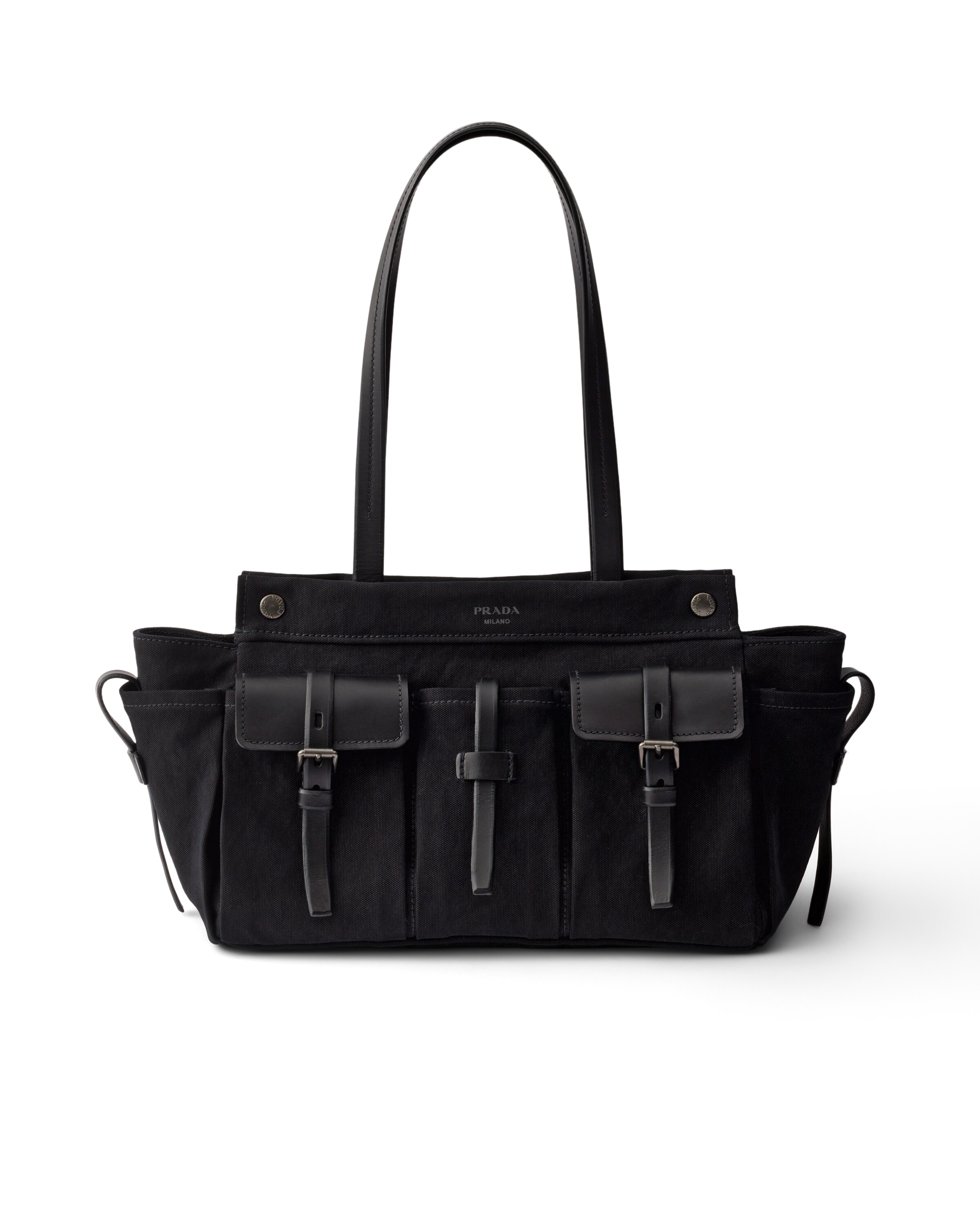 Prada Route Large Canvas And Leather Tote Bag, Woman, Black
