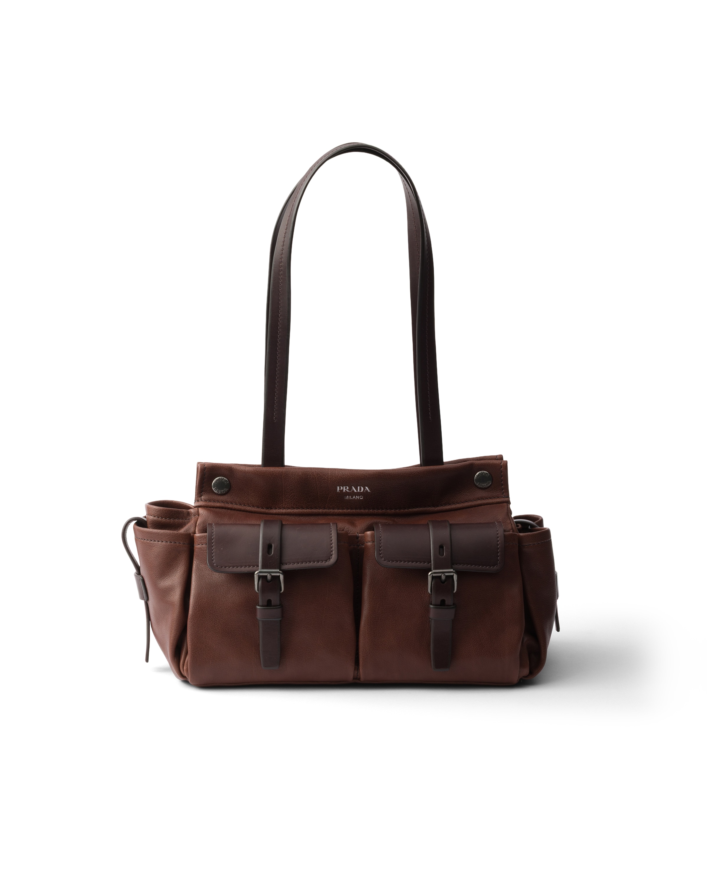 Prada Route Medium Leather Tote Bag, Woman, Cocoa Brown