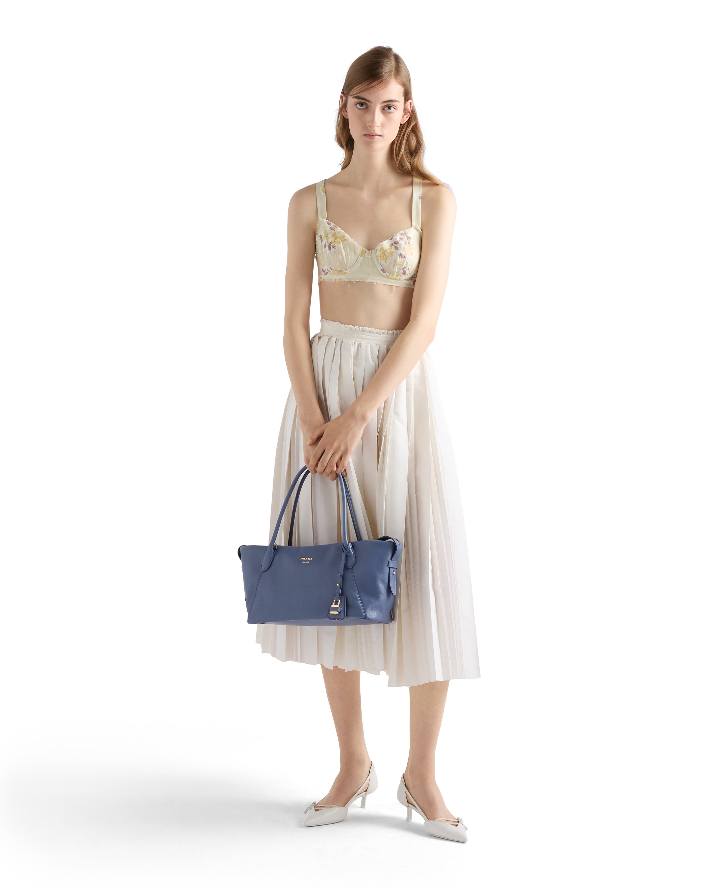 Prada Ouvert Large Leather Tote Bag In Blue