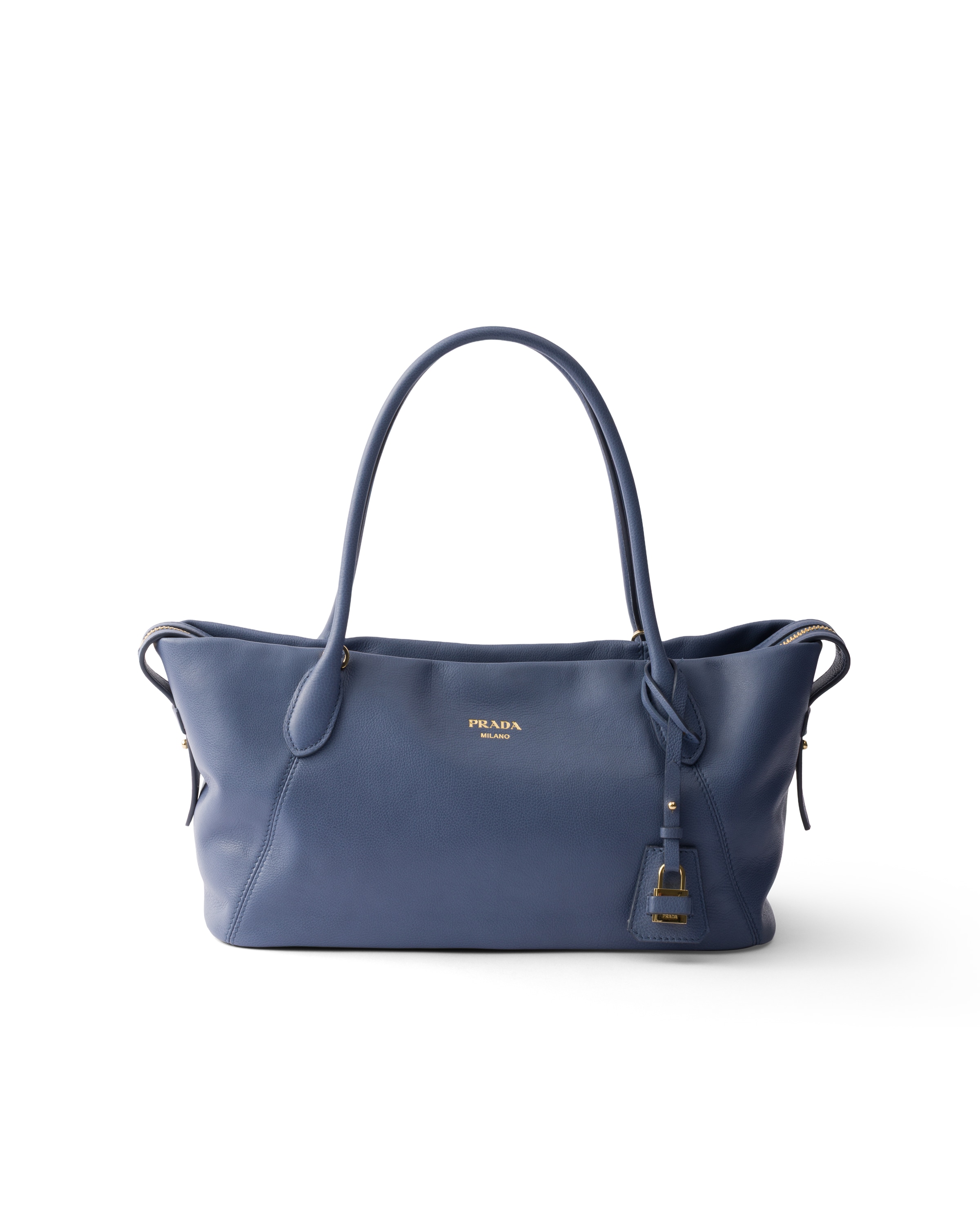 Prada Ouvert Large Leather Tote Bag In Blue