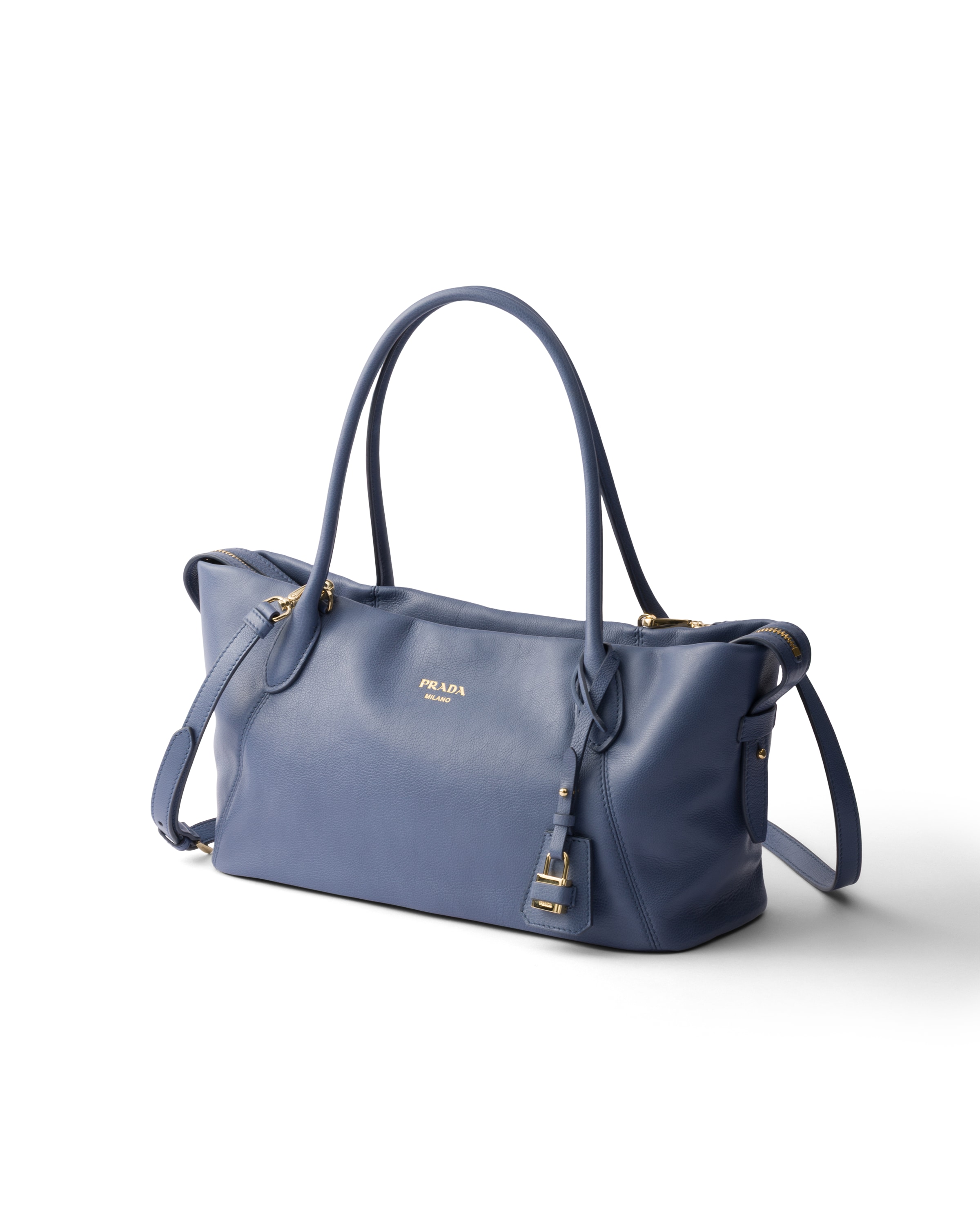 Prada Ouvert Large Leather Tote Bag In Blue