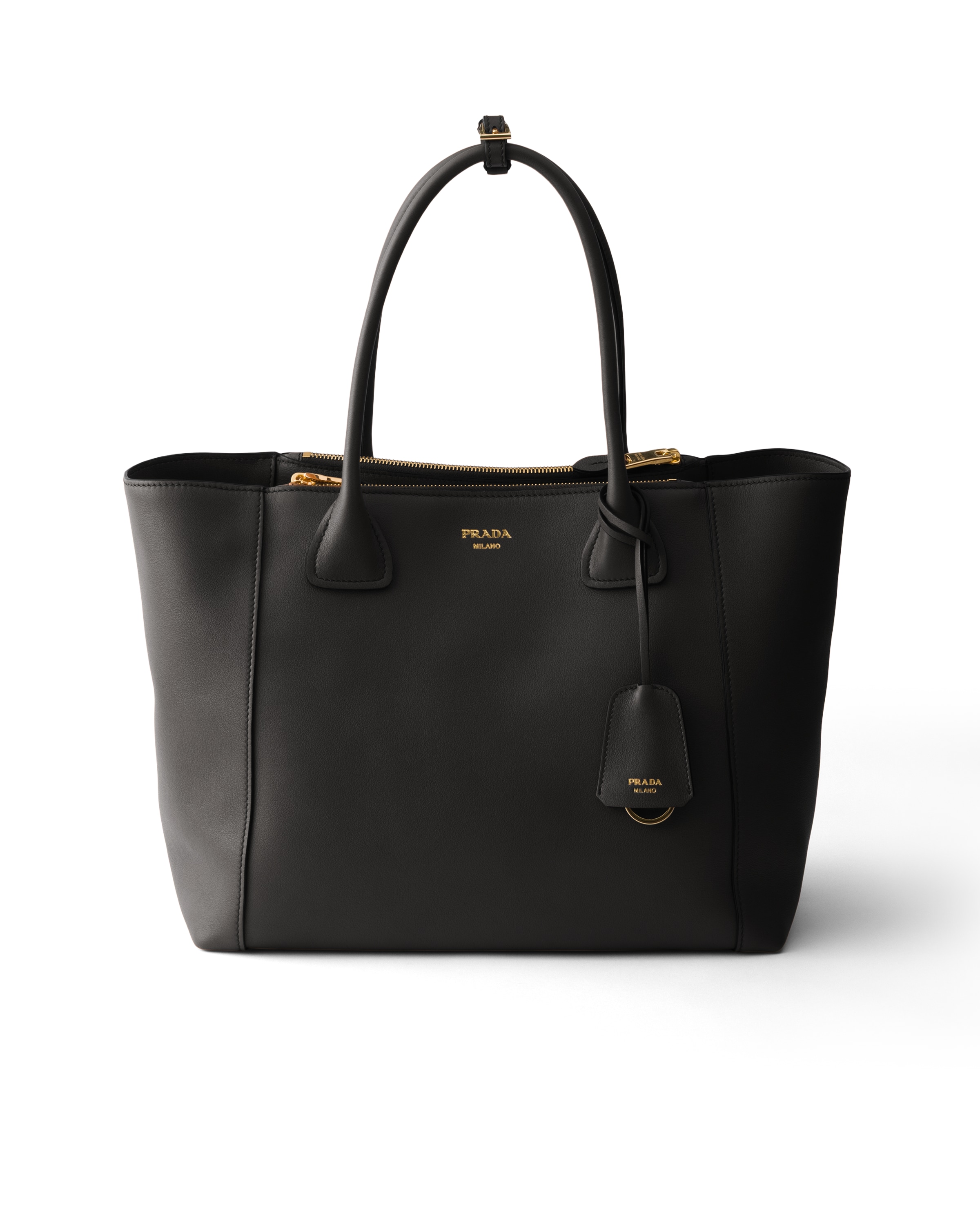 Prada Large Leather Tote Bag In Black