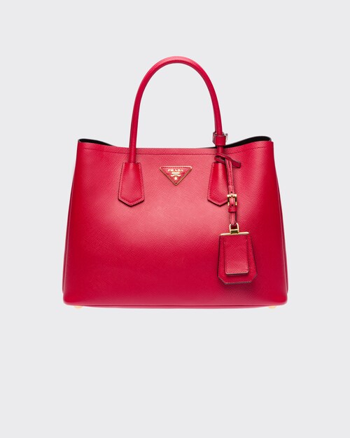 Fiery Red/black Medium Saffiano Leather Double Prada Bag | Prada