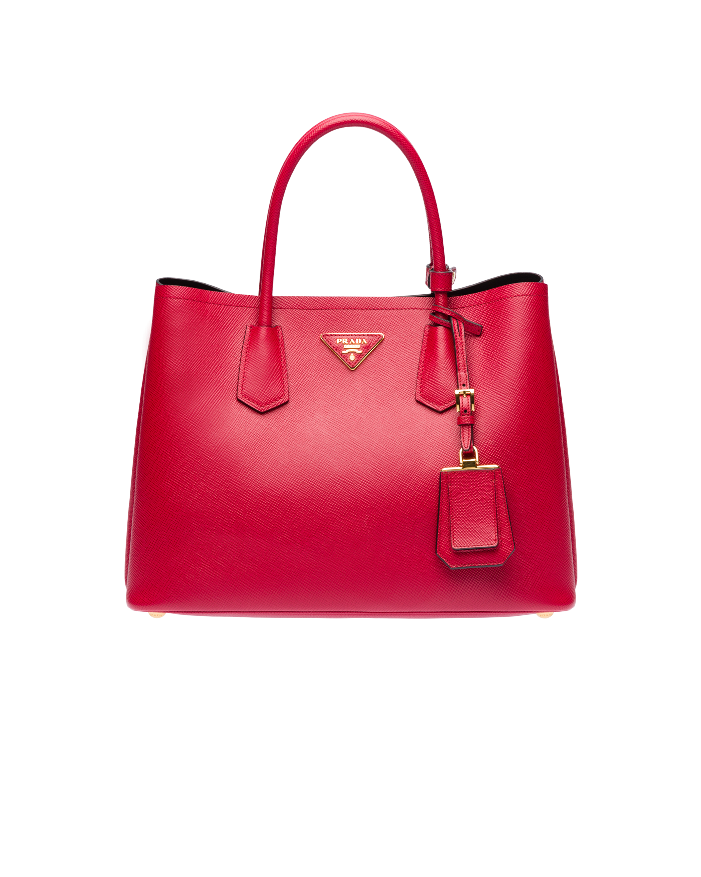 Prada Medium Saffiano Leather Double Bag In Fiery Red black ModeSens