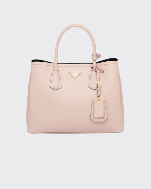 Powder Pink/black Medium Saffiano Leather Double Prada Bag | Prada