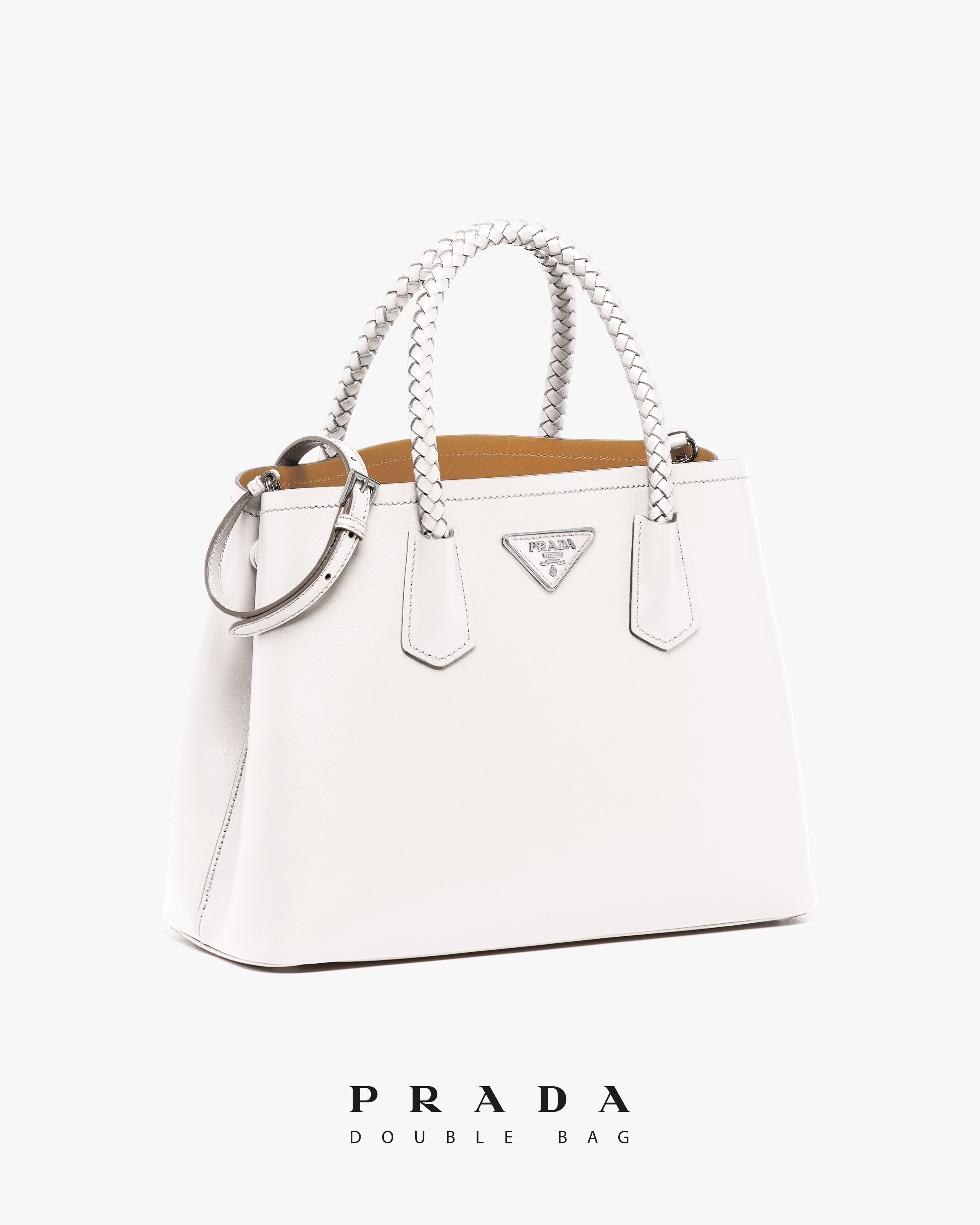 White/caramel Prada Double medium leather handbag Prada