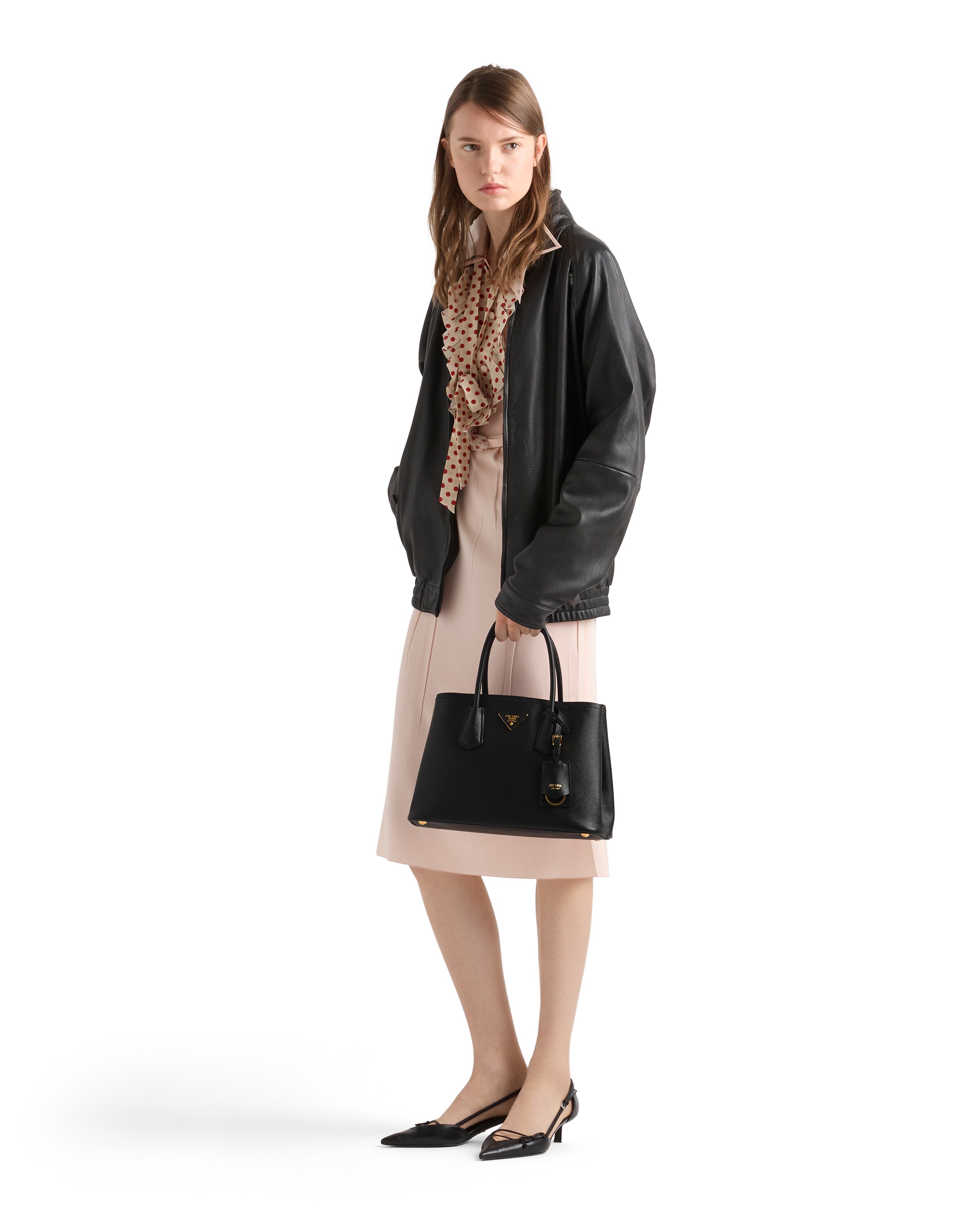 Prada Double Medium Saffiano Leather Bag In Black