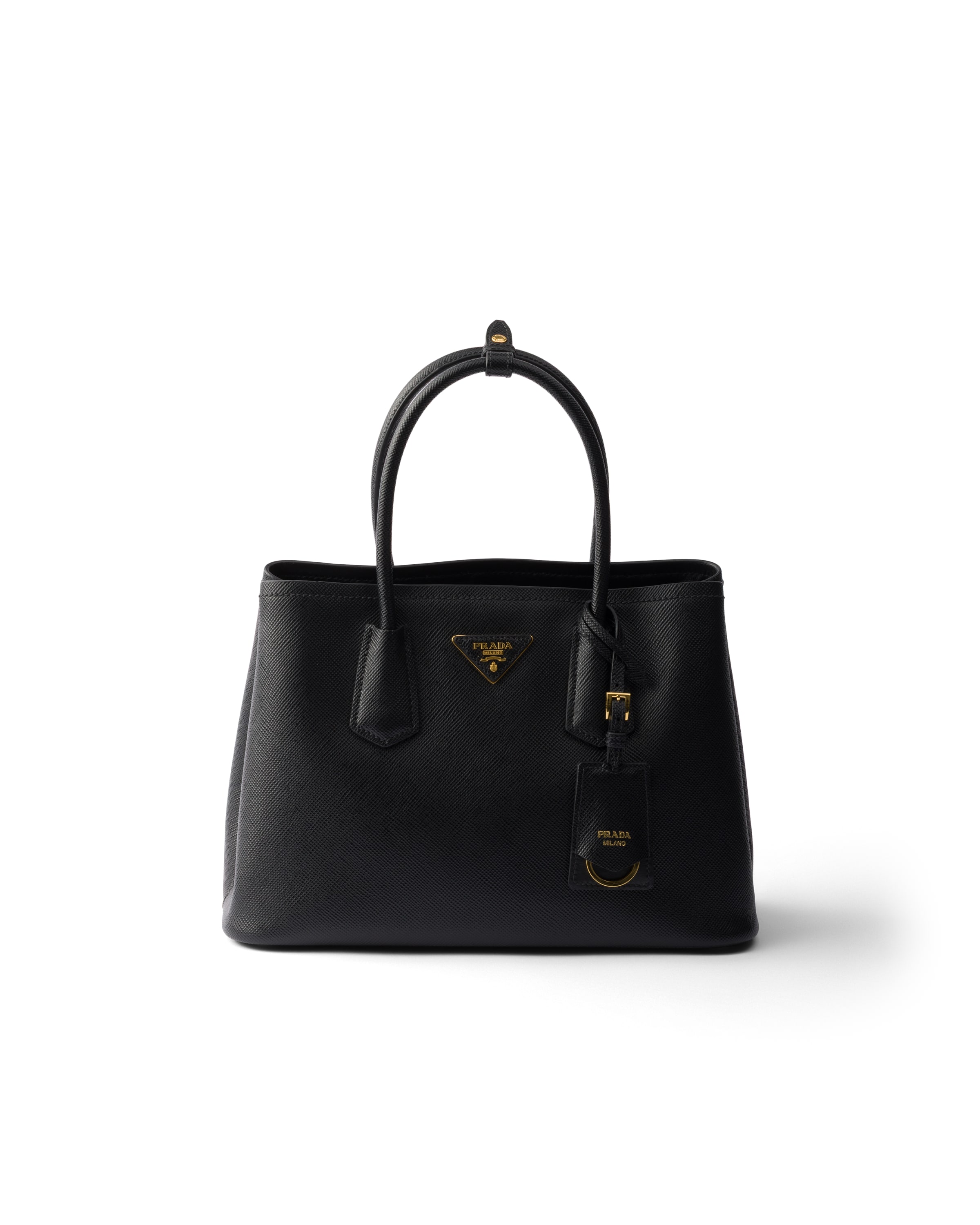 Prada Double Medium Saffiano Leather Bag In Black