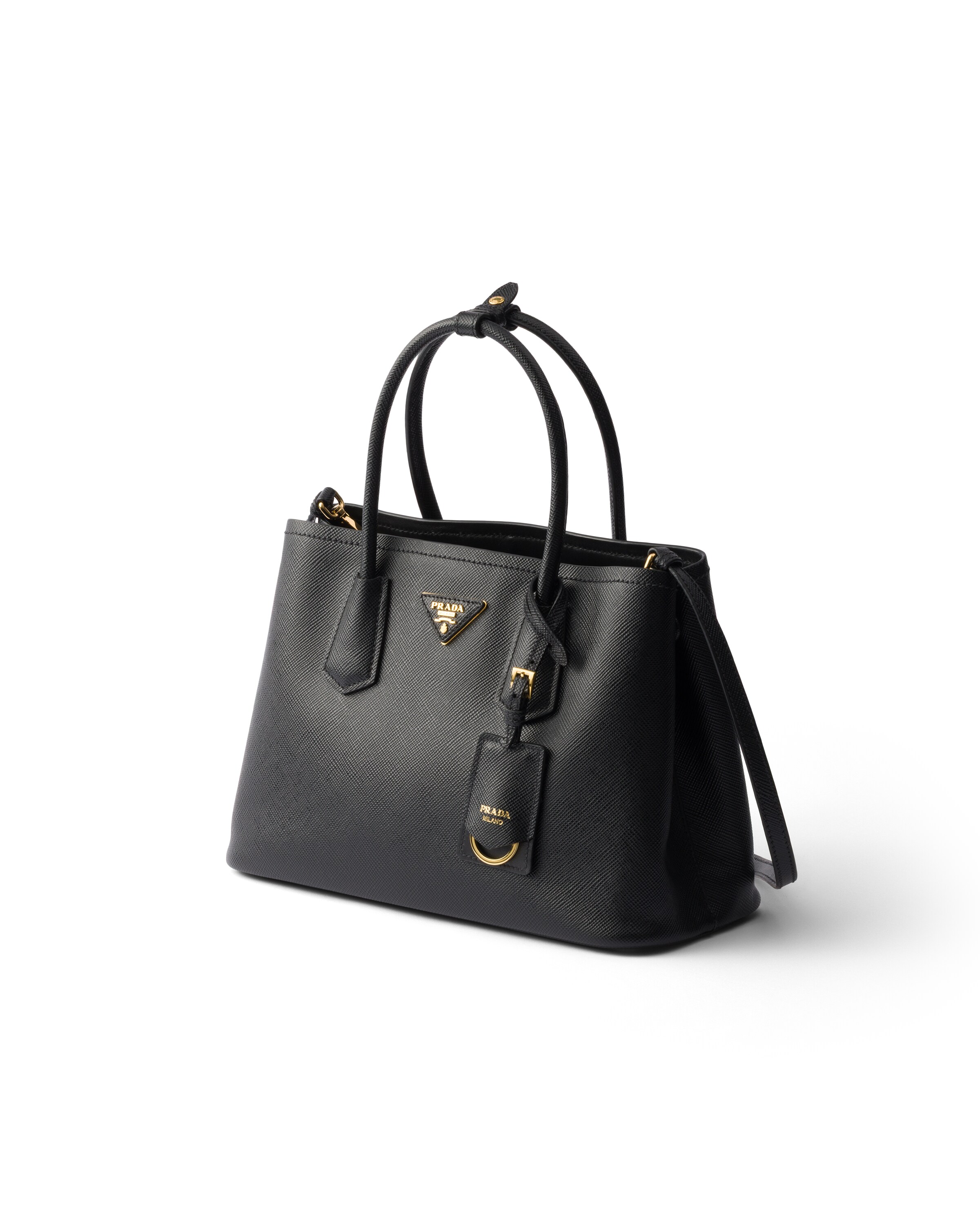Prada Double Medium Saffiano Leather Bag In Black