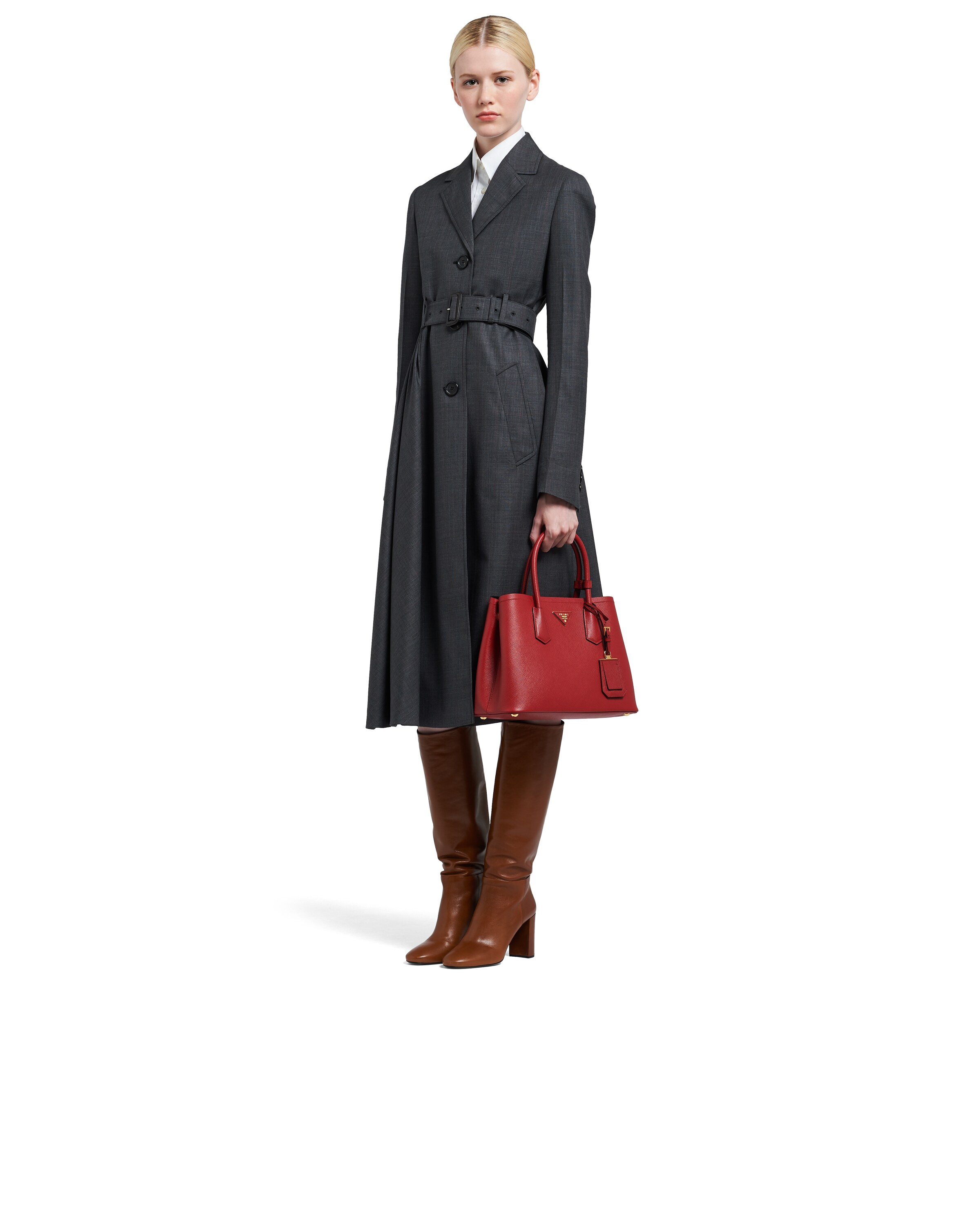 Fiery Red/black Small Saffiano Leather Double Prada Bag | Prada