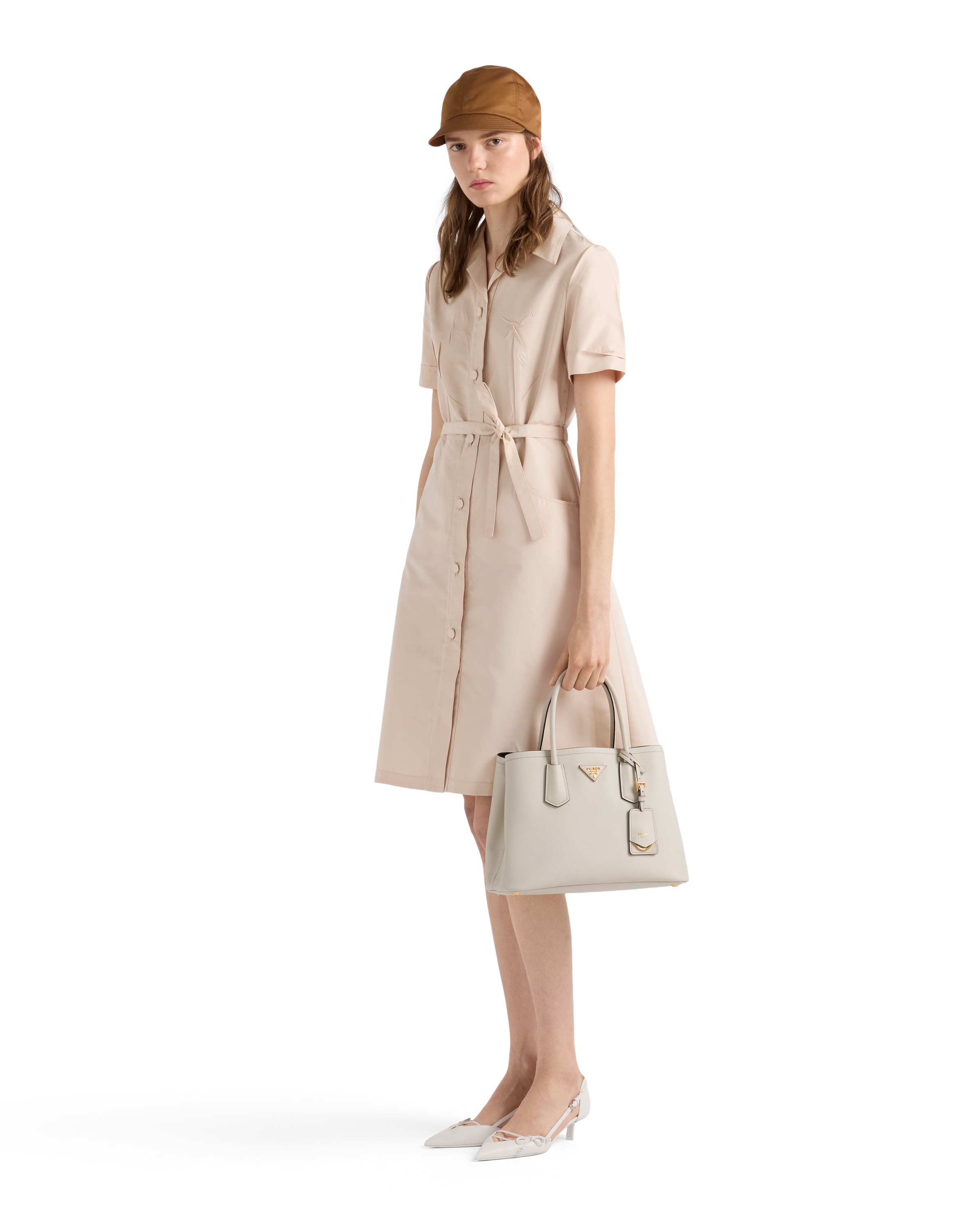 Prada Double Medium Saffiano Leather Bag In Gray