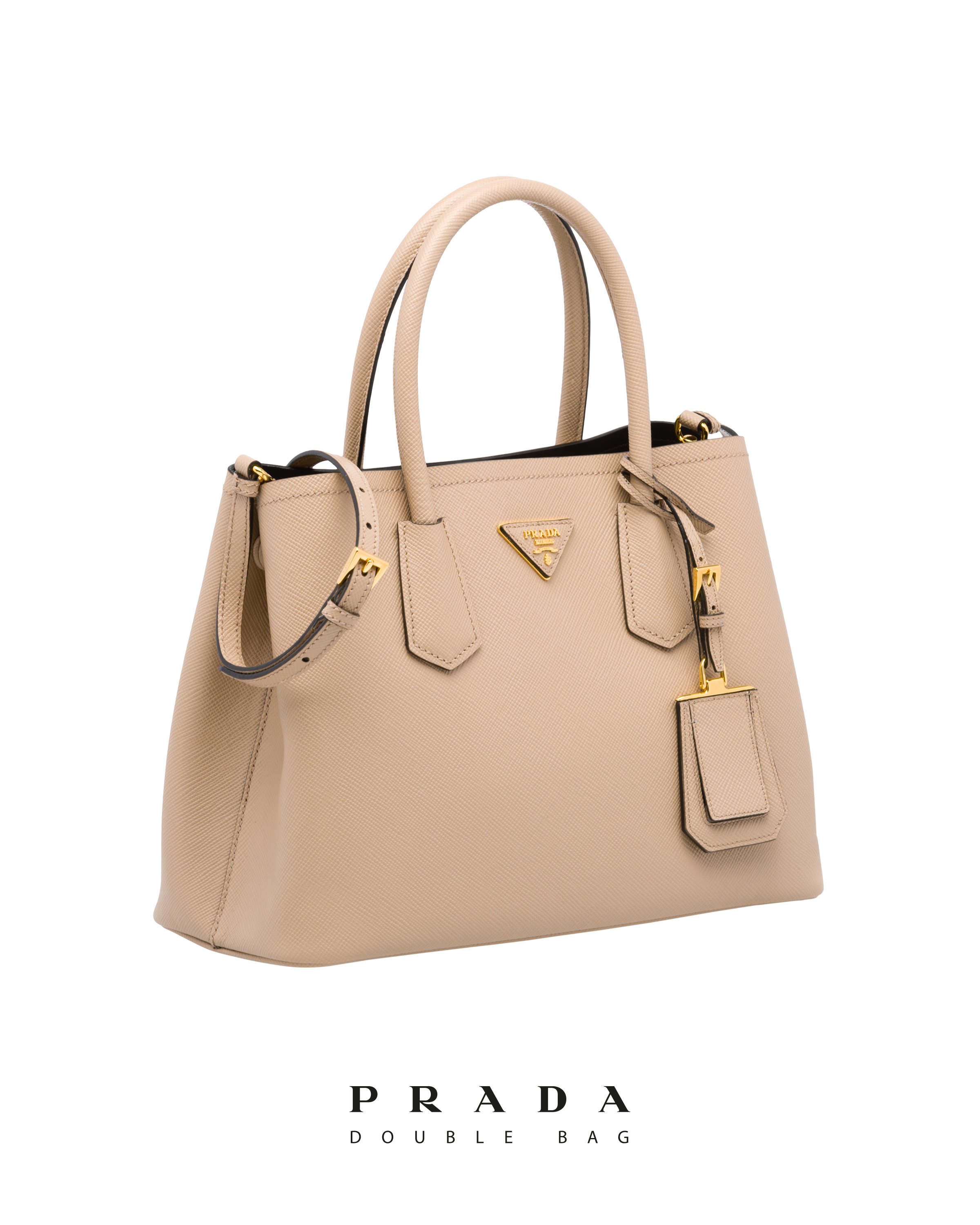 prada saffiano cuir double small tote bag