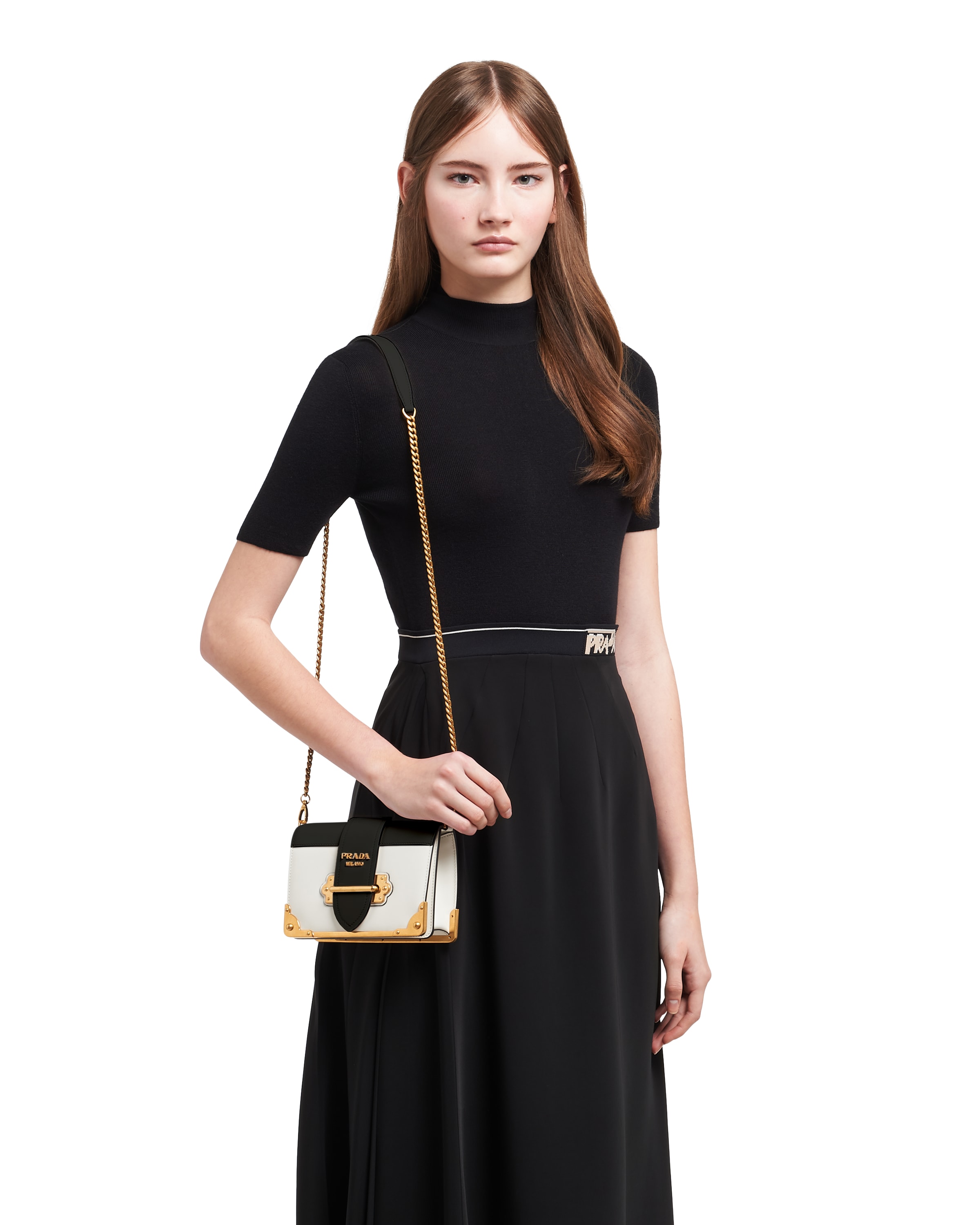 White/black Leather Prada Cahier Bag | Prada