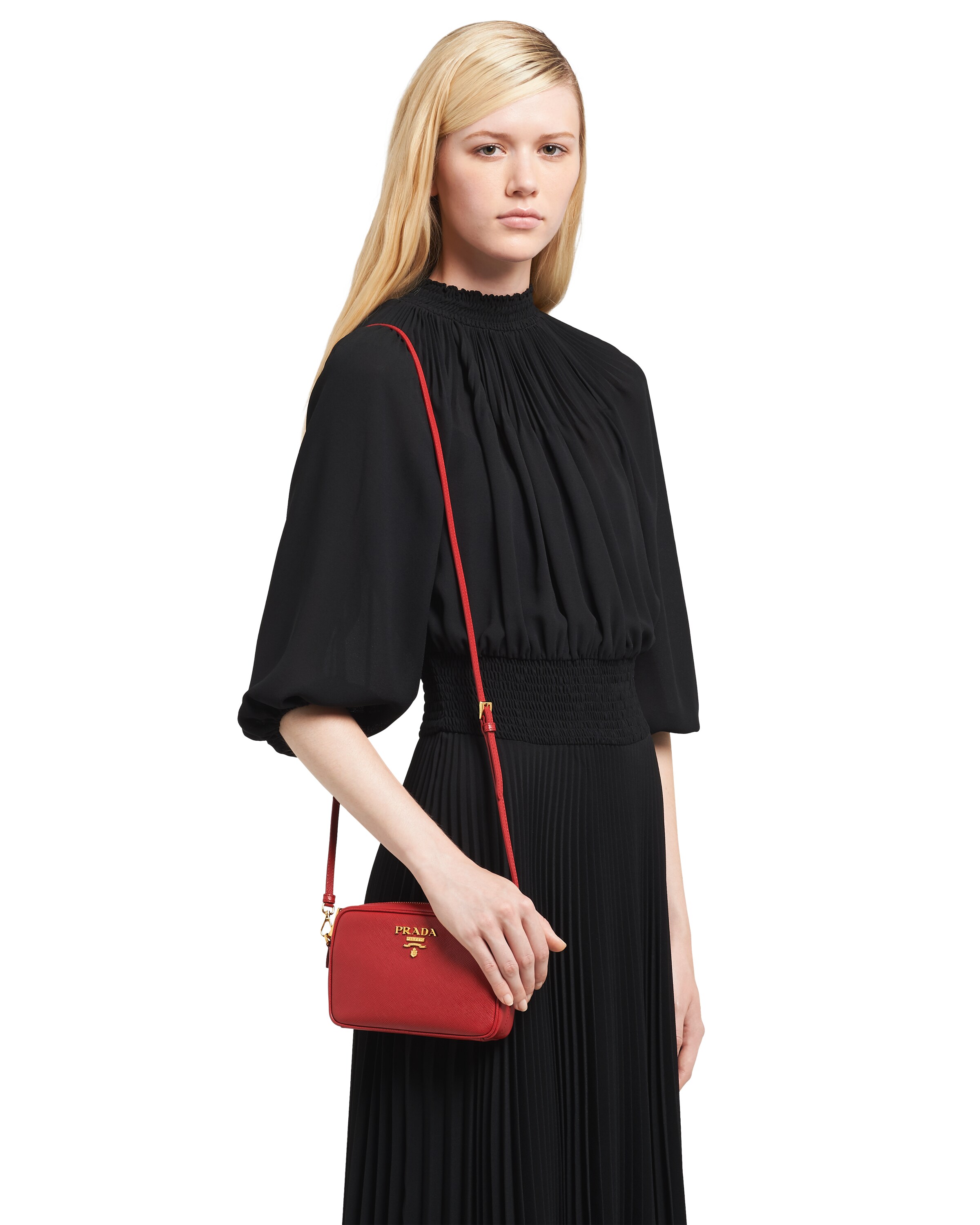 Fiery Red Leather Shoulder Bag Prada