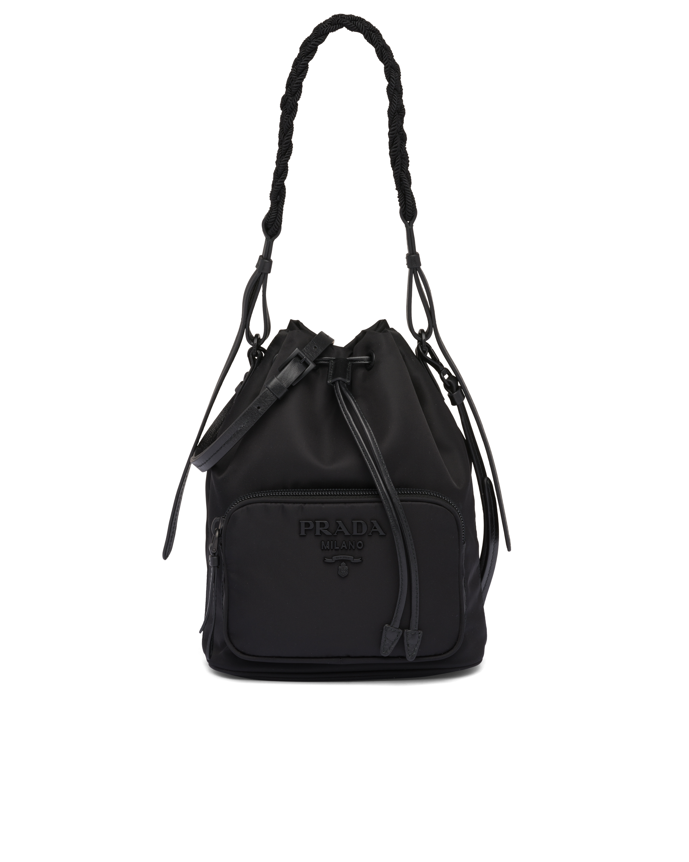 prada black fabric bucket bag