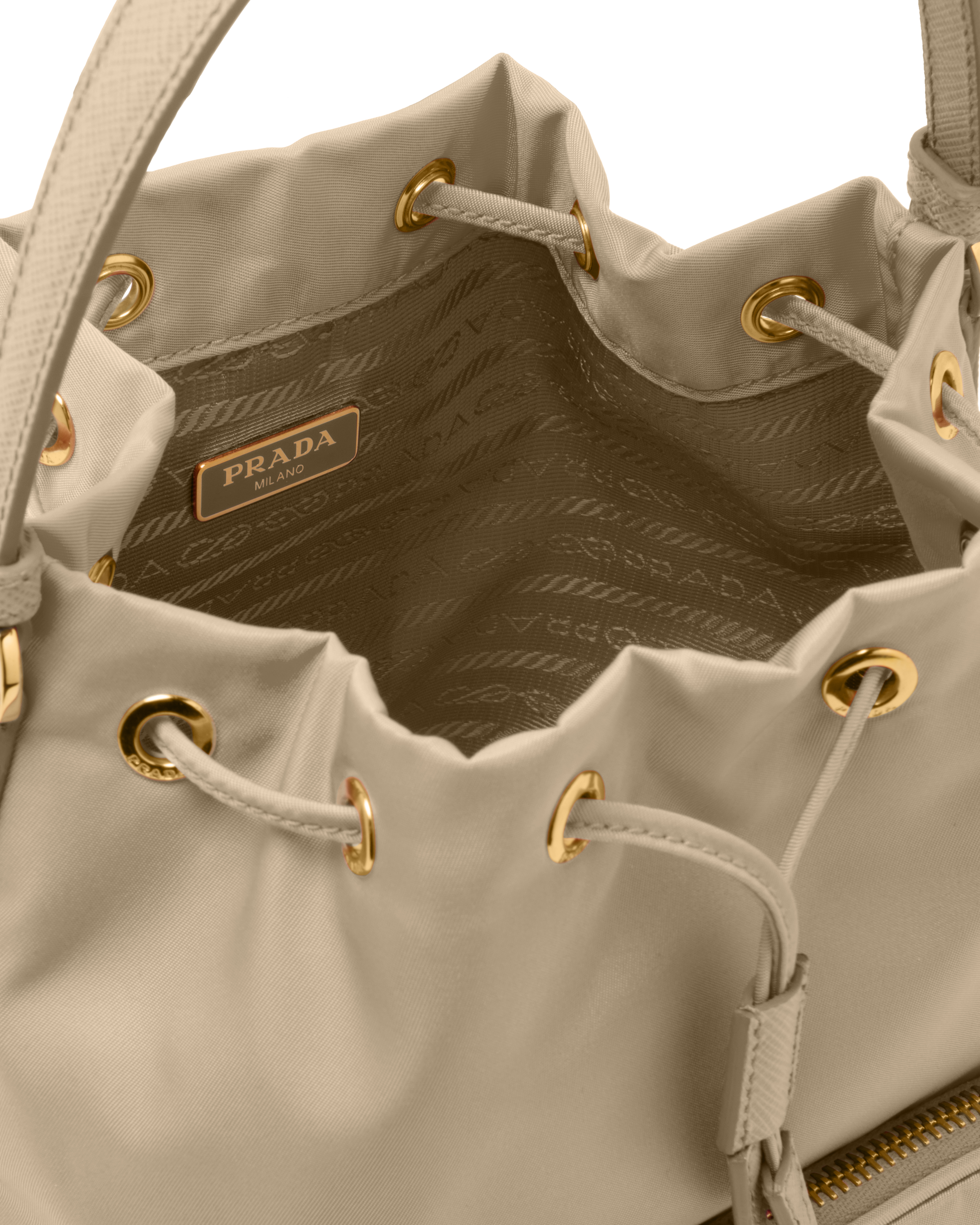 Wustenbeige Prada Duet Bucket Bag Aus Re nylon PRADA