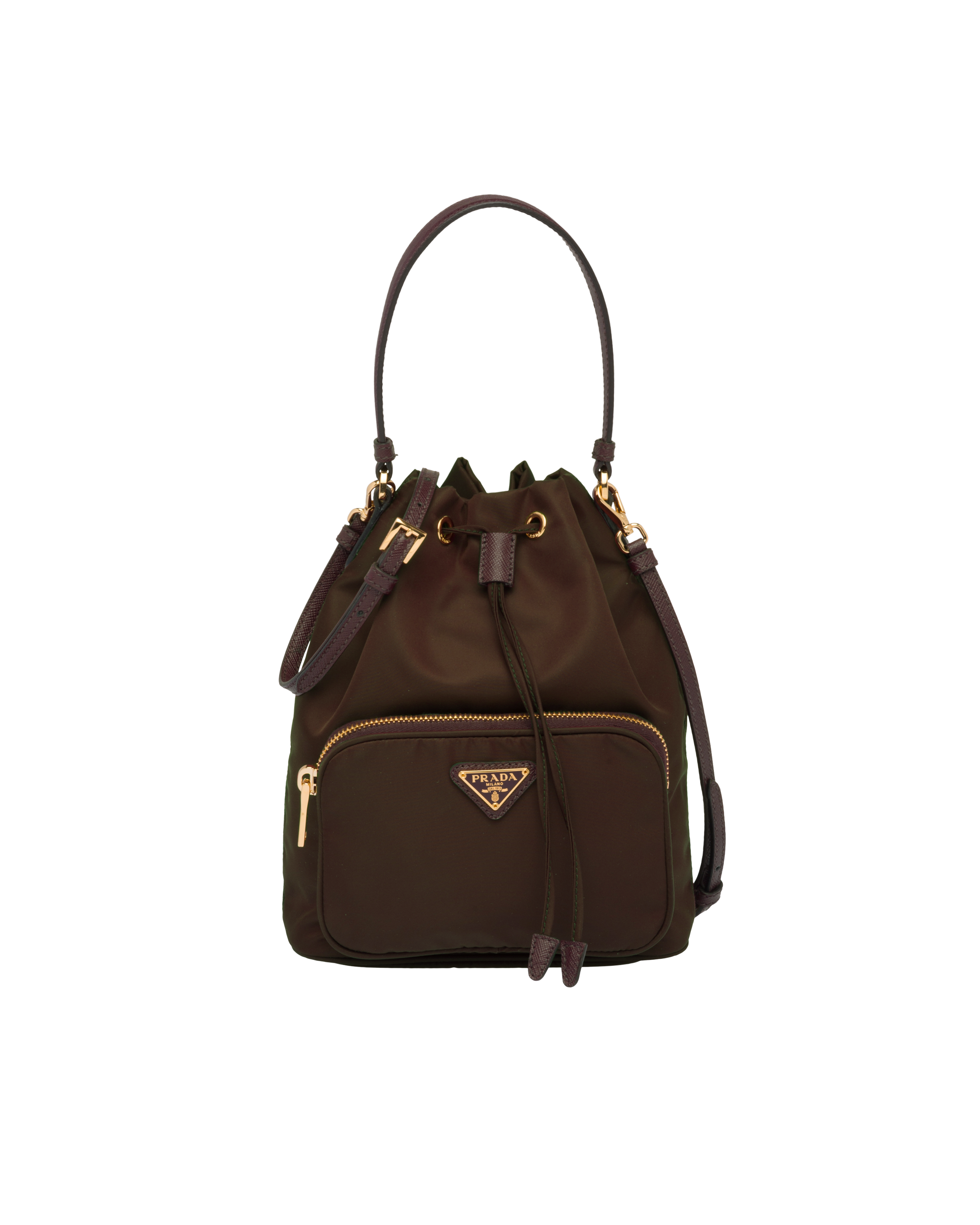 Cocoa Brown Nylon Prada Duet Bucket Shoulder Bag | Prada