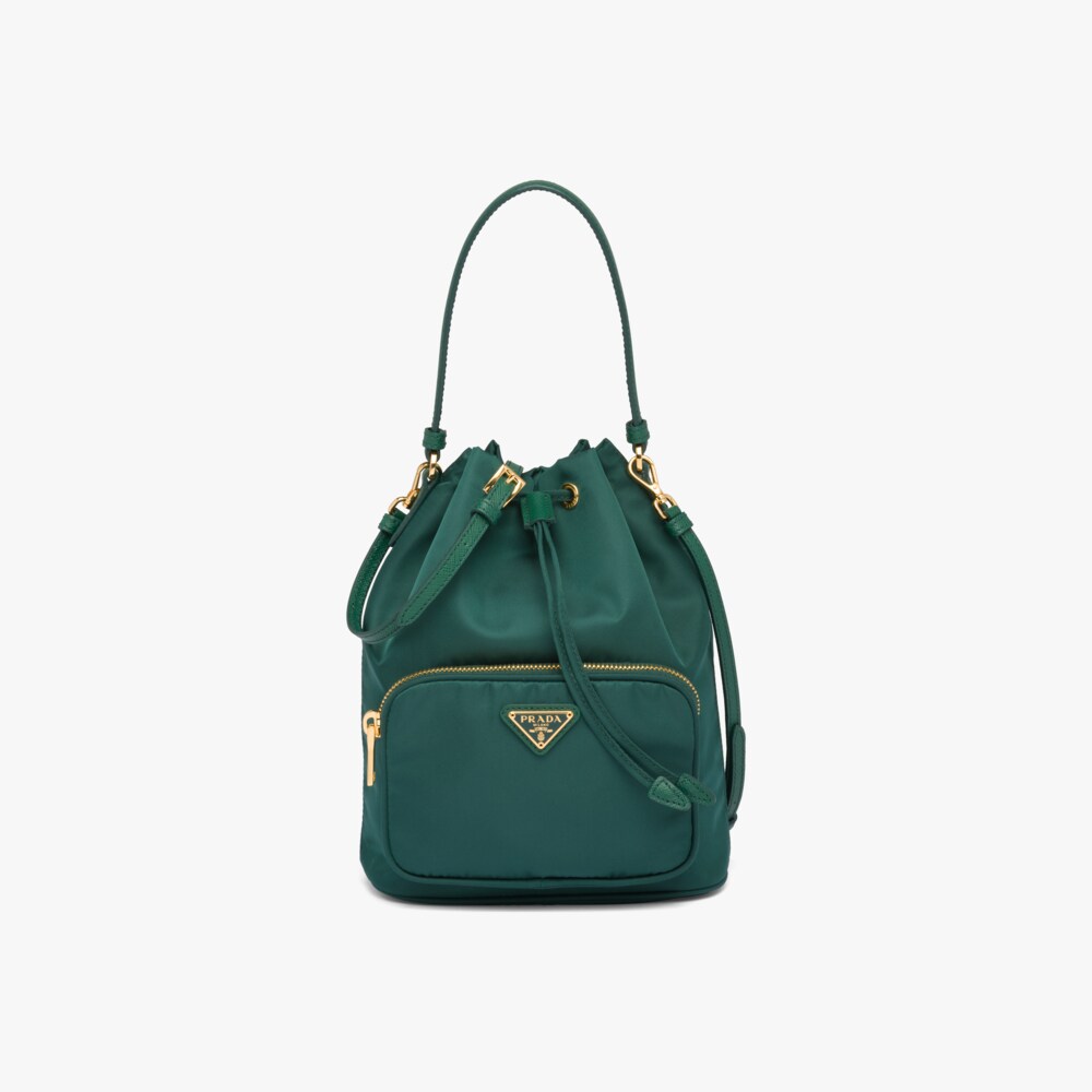 Oleander Green Nylon Prada Duet Bucket Shoulder Bag Prada
