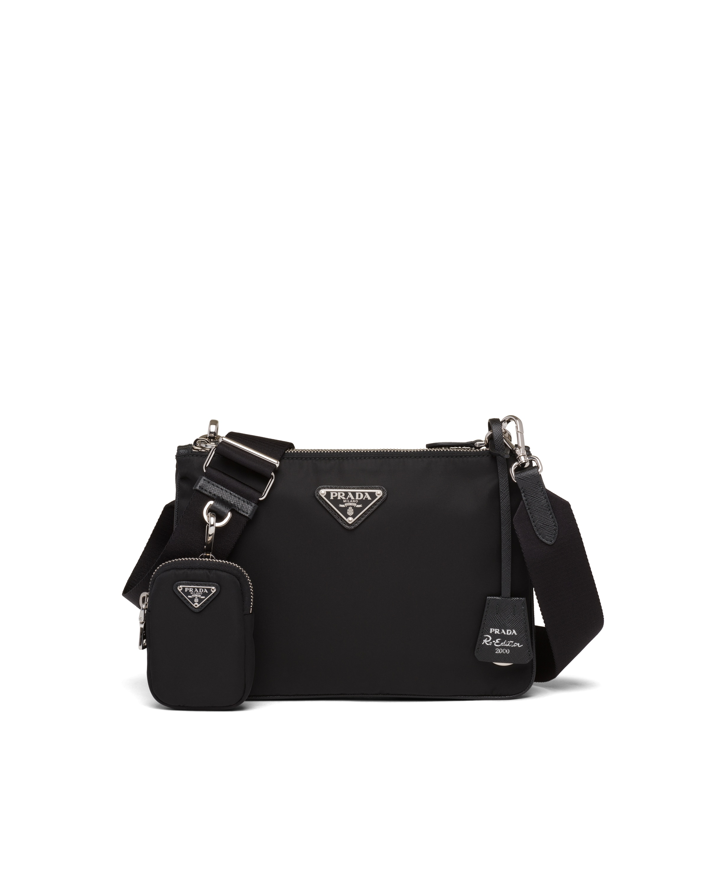 Schwarz Prada ReEdition 2000 Tasche aus Nylon und Saffiano Prada