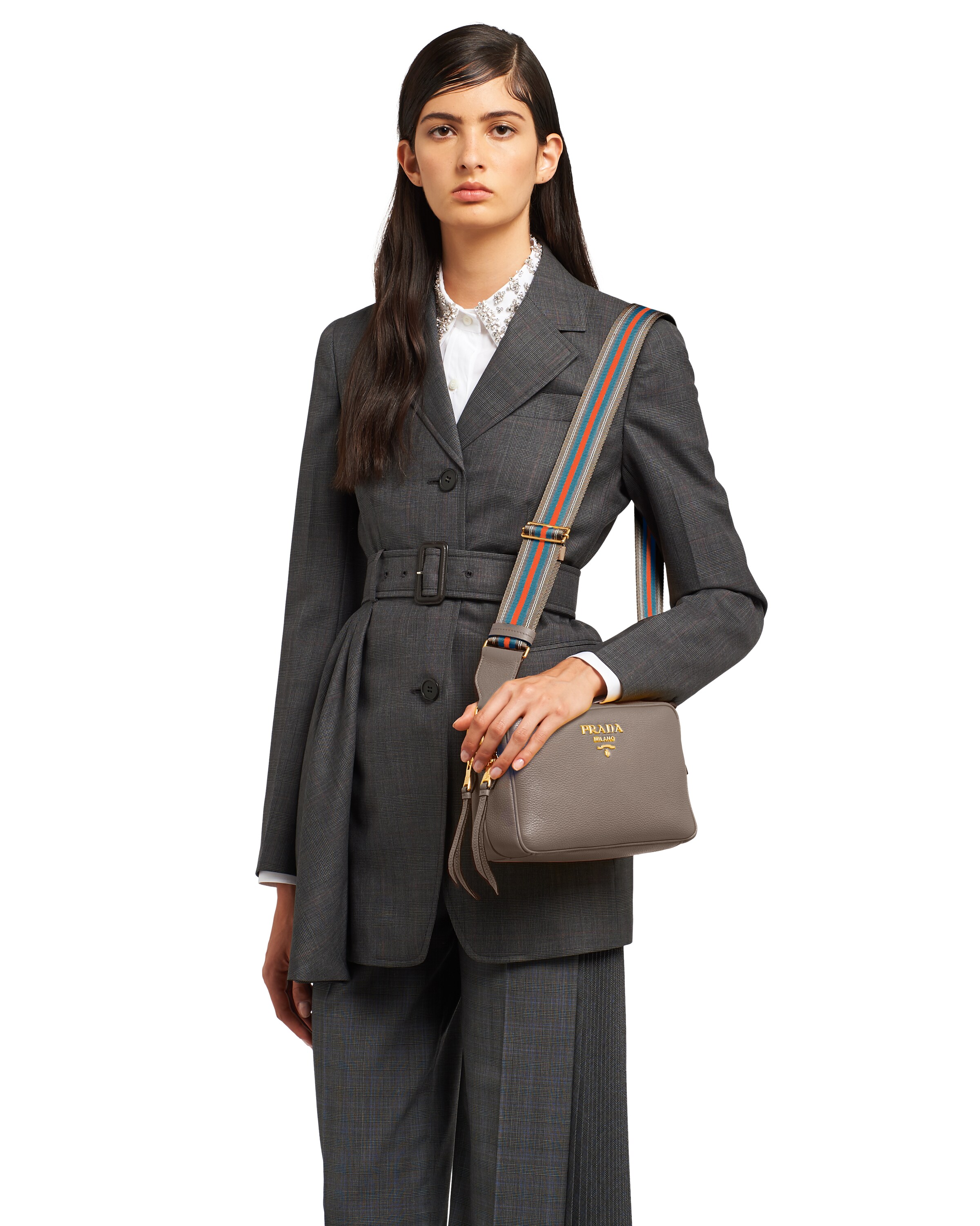 Clay Gray Leather CrossBody Bag Prada