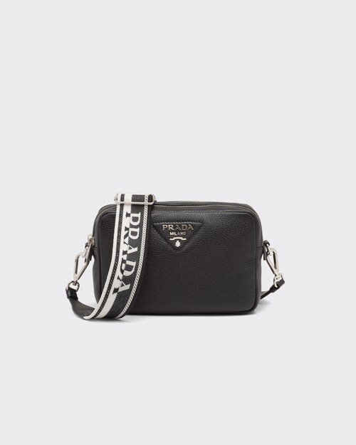 Black Leather Bag With Shoulder Strap Prada